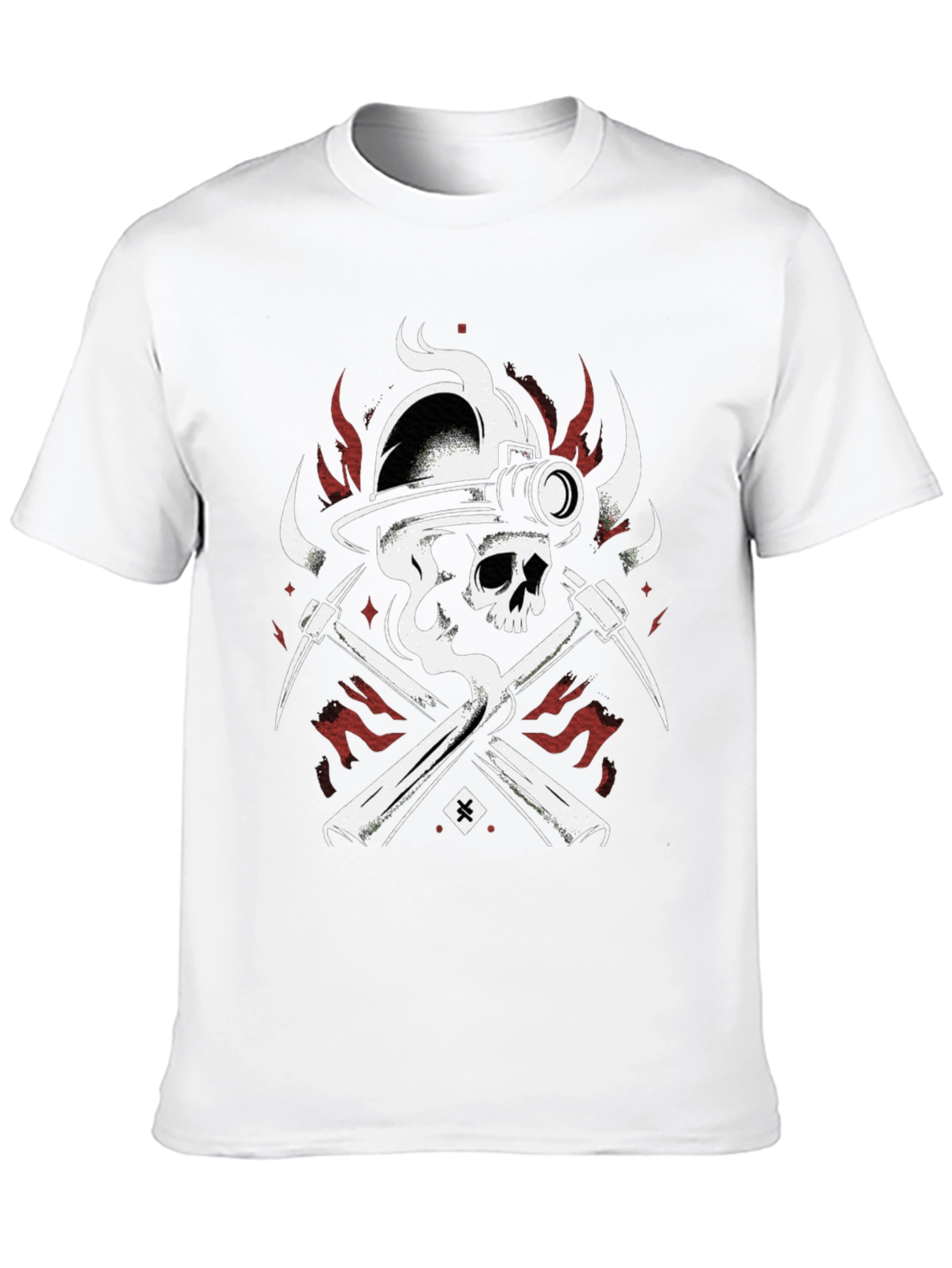 Miner Skull T-Shirt - Crossed Pickaxes and Helmet