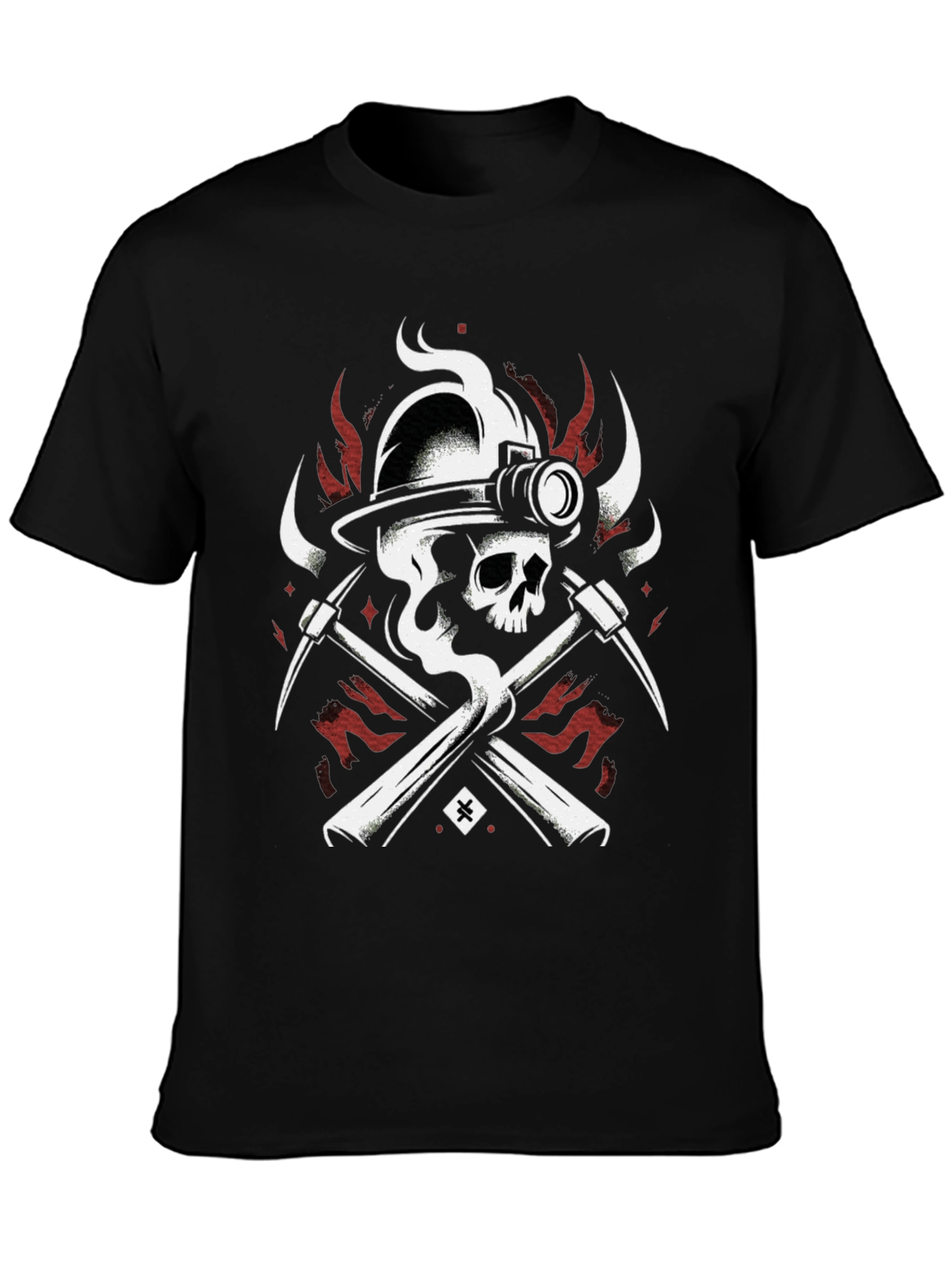 Miner Skull T-Shirt - Crossed Pickaxes and Helmet