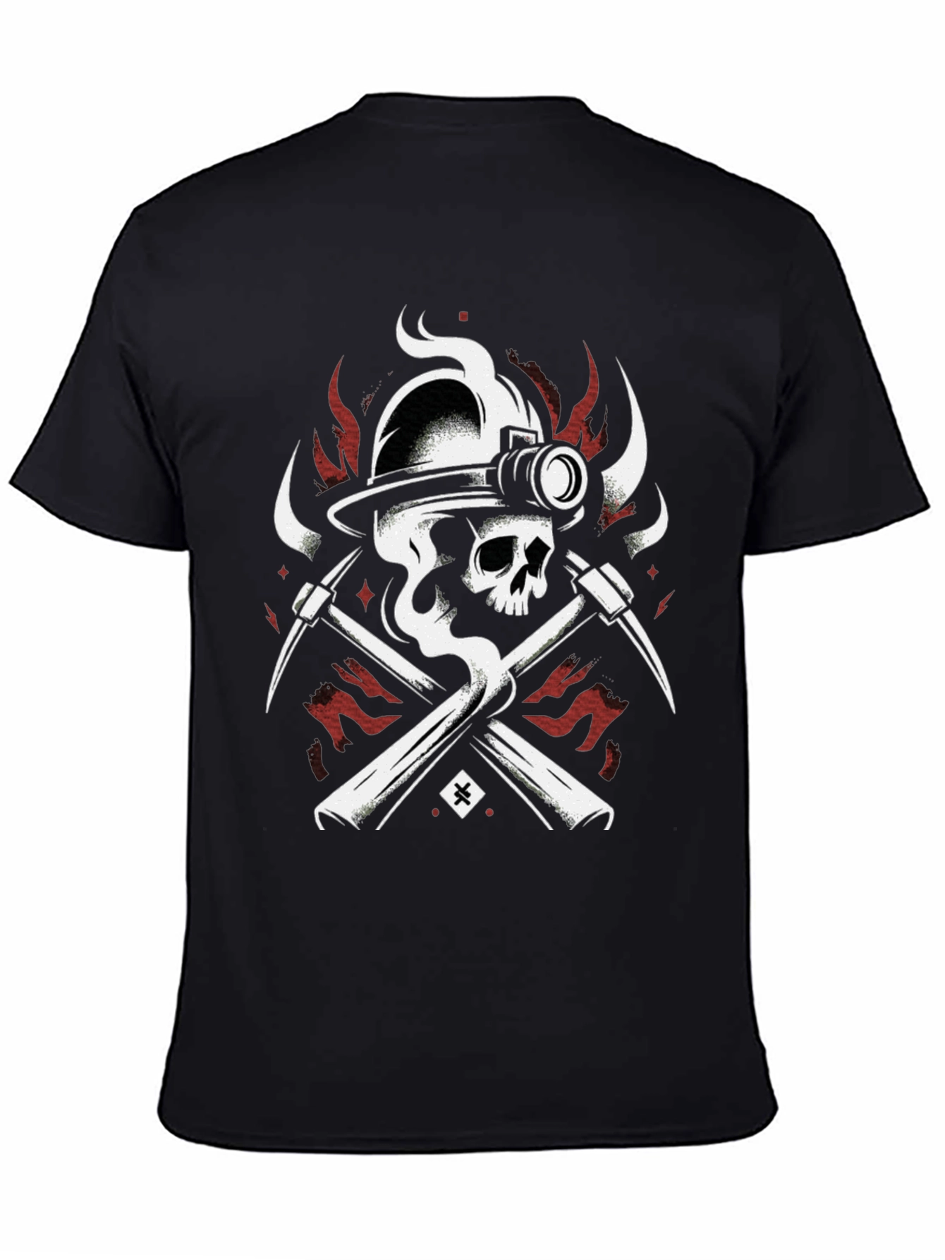 Miner Skull T-Shirt - Crossed Pickaxes and Helmet