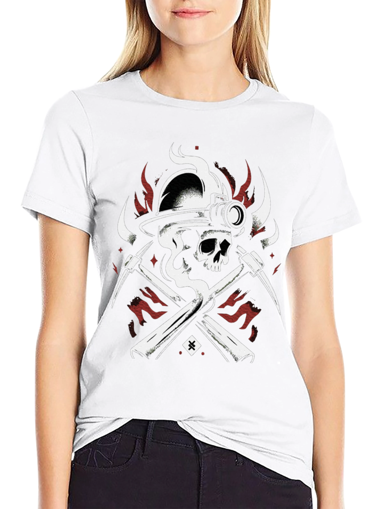 Miner Skull T-Shirt - Crossed Pickaxes and Helmet