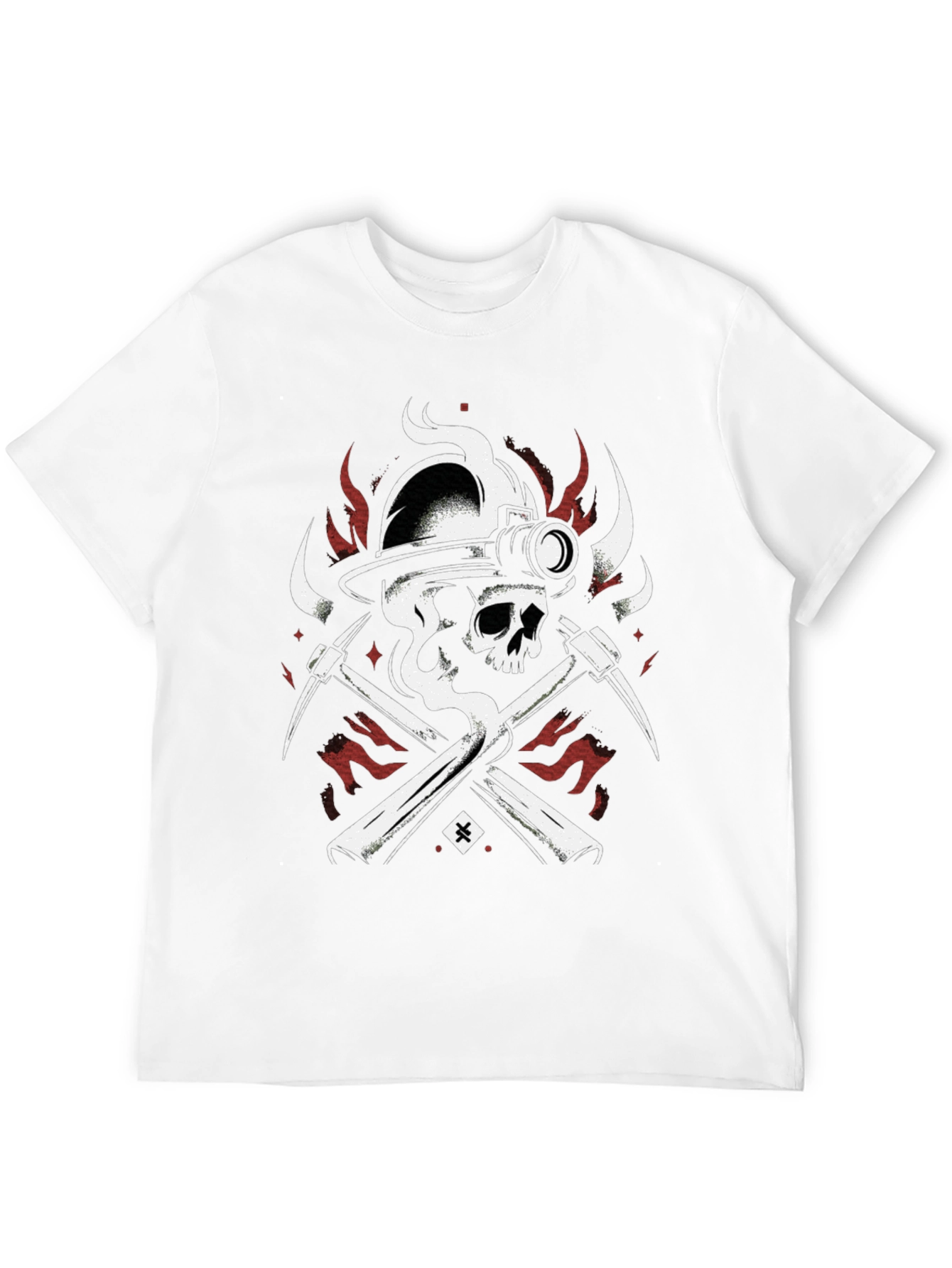 Miner Skull T-Shirt - Crossed Pickaxes and Helmet