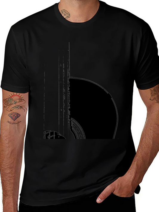 Black Guitar Record Graphic Tee - Mens Casual Cotton T-Shirt
