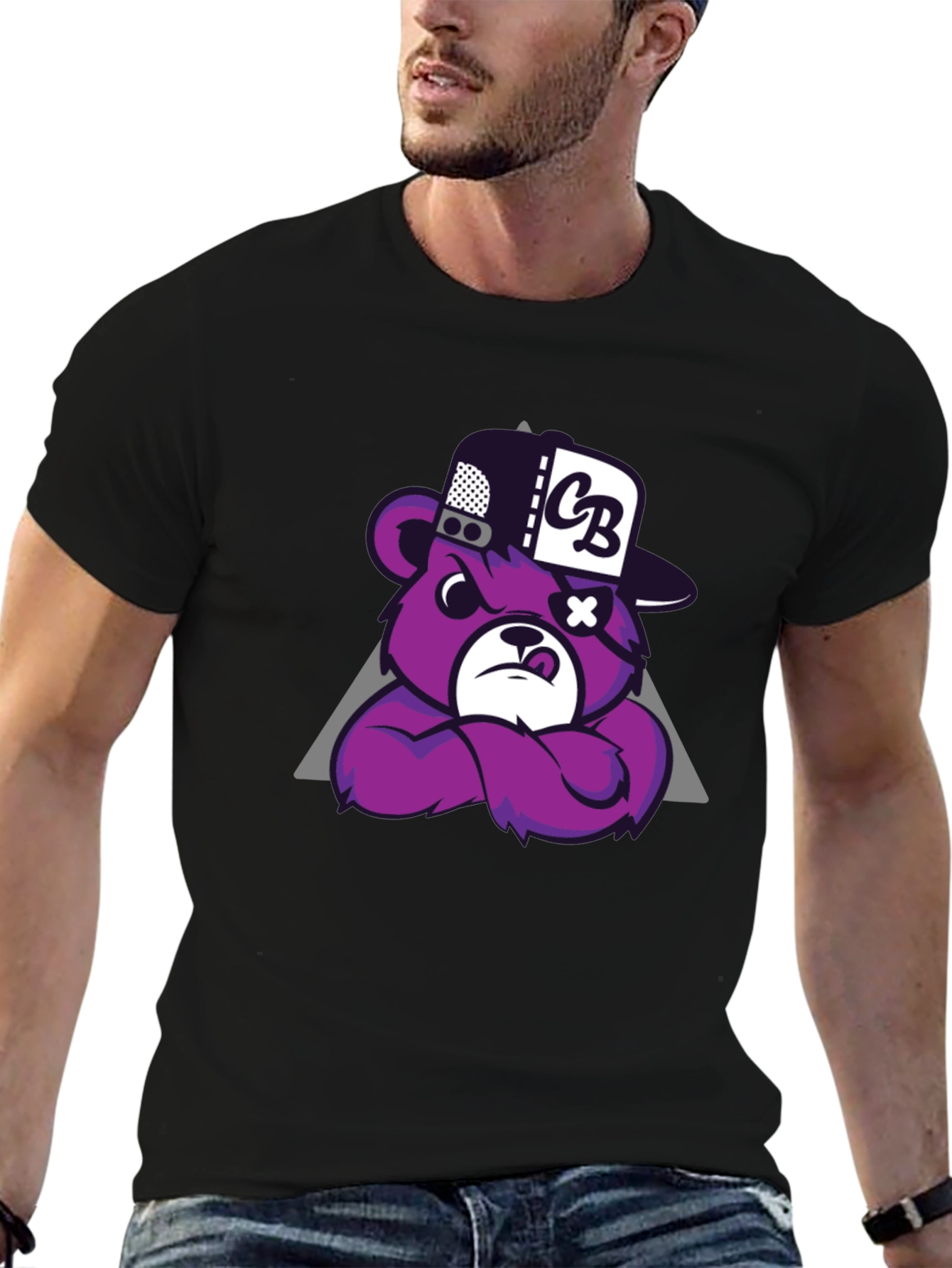 Mens Black T-Shirt - Cool Cartoon Bear Design