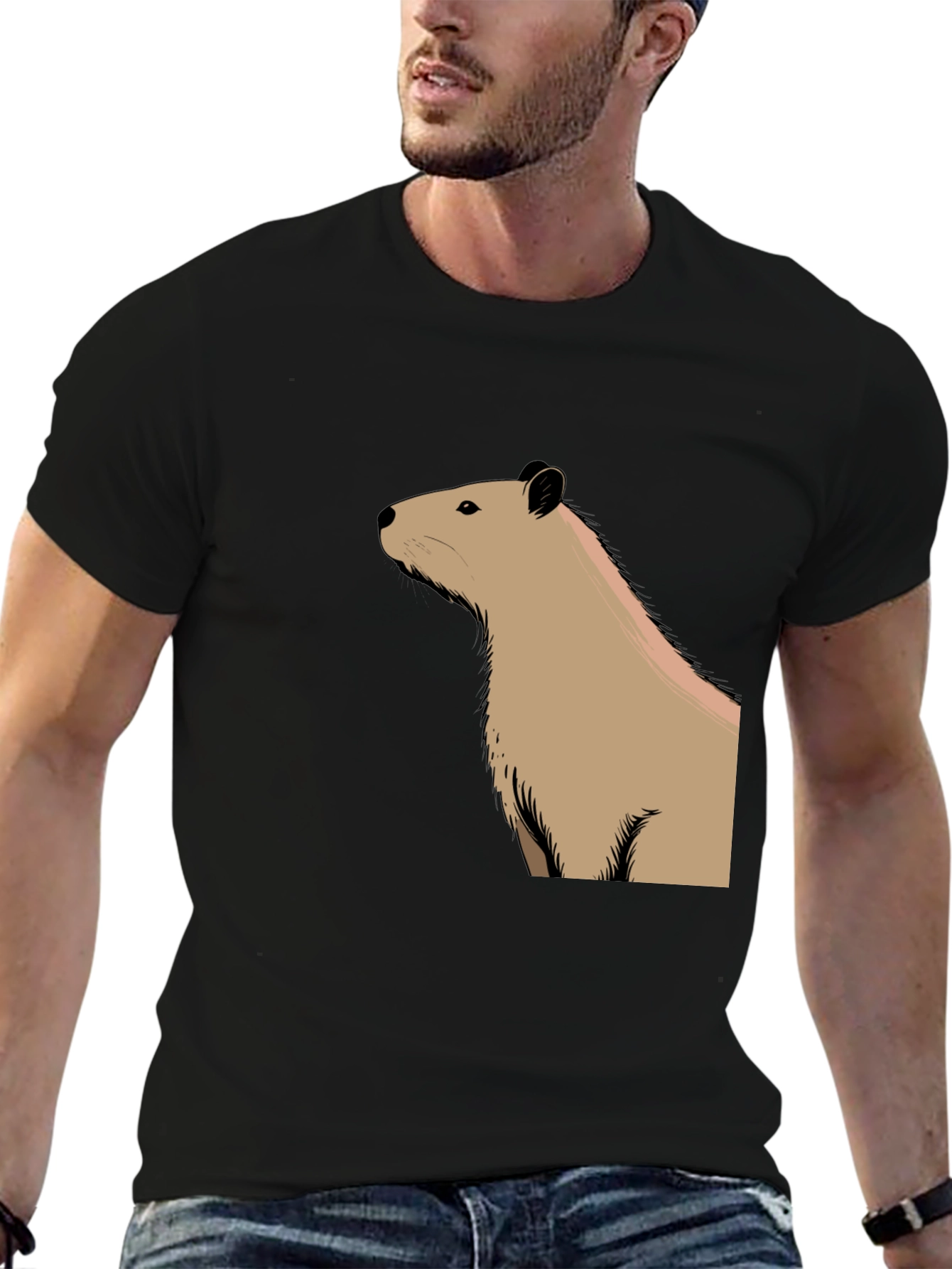 Capybara Graphic Tee - Black Cotton T-Shirt