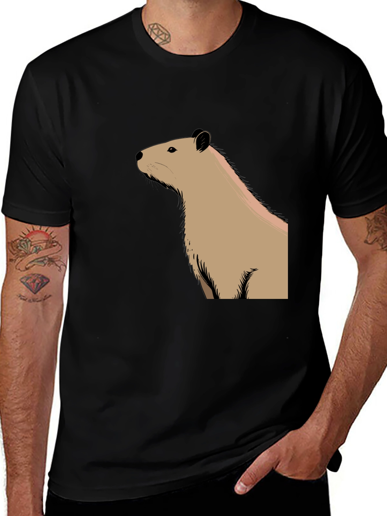 Capybara Graphic Tee - Black Cotton T-Shirt