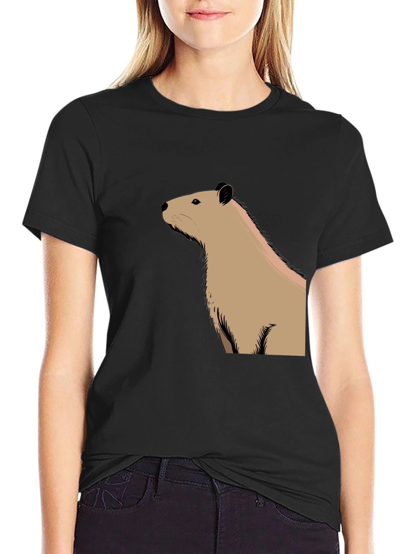 Capybara Graphic Tee - Black Cotton T-Shirt