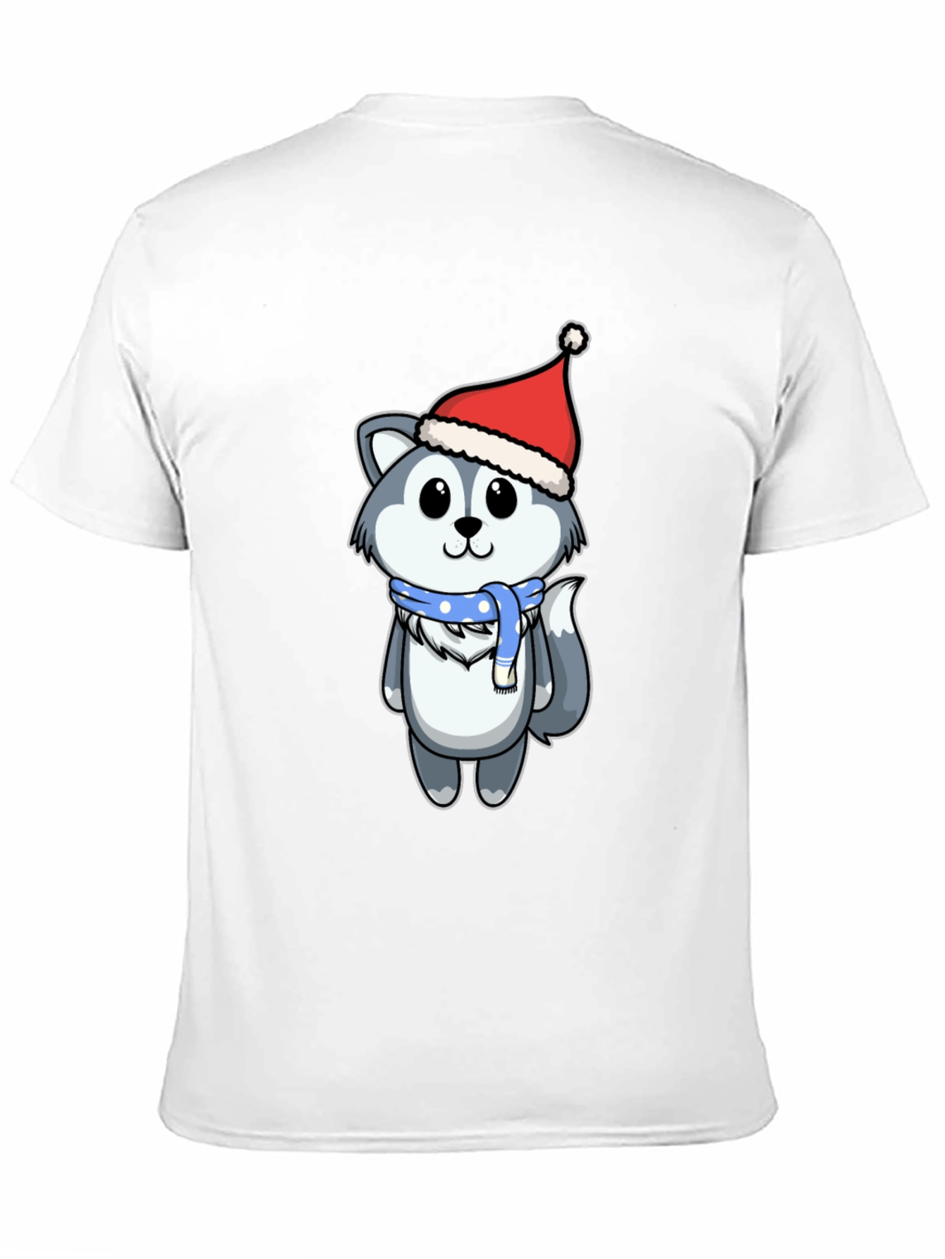 Cute Husky in Santa Hat Graphic Tee - Black