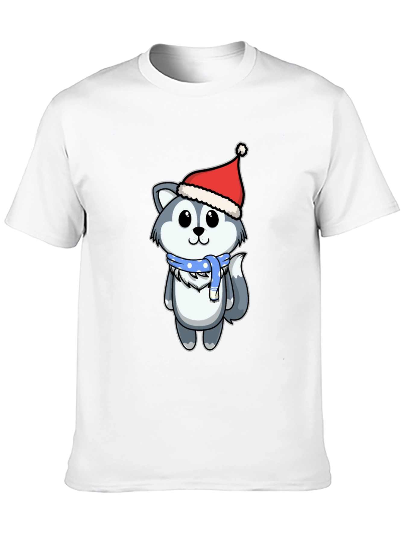 Cute Husky in Santa Hat Graphic Tee - Black
