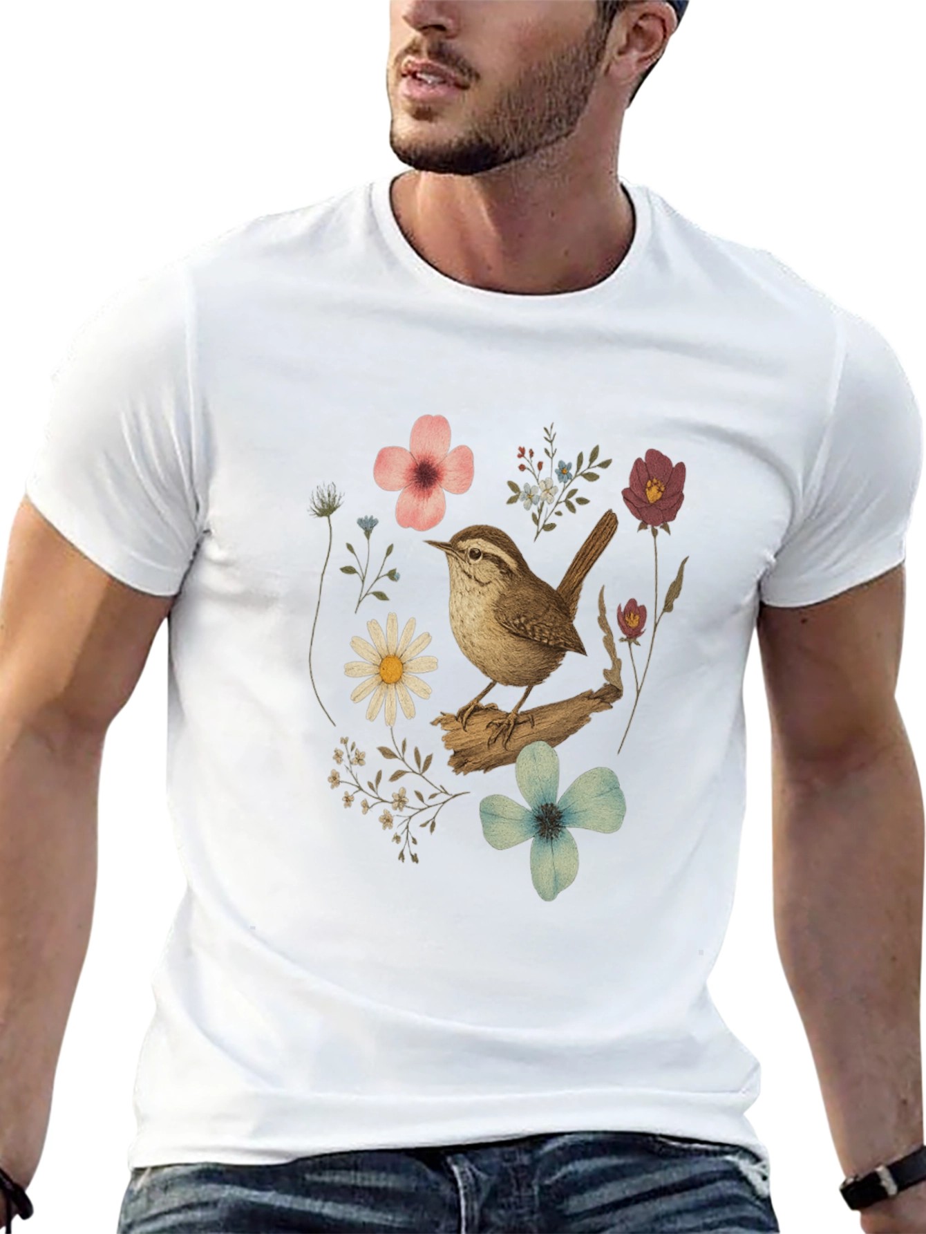 Floral Bird Graphic T-Shirt