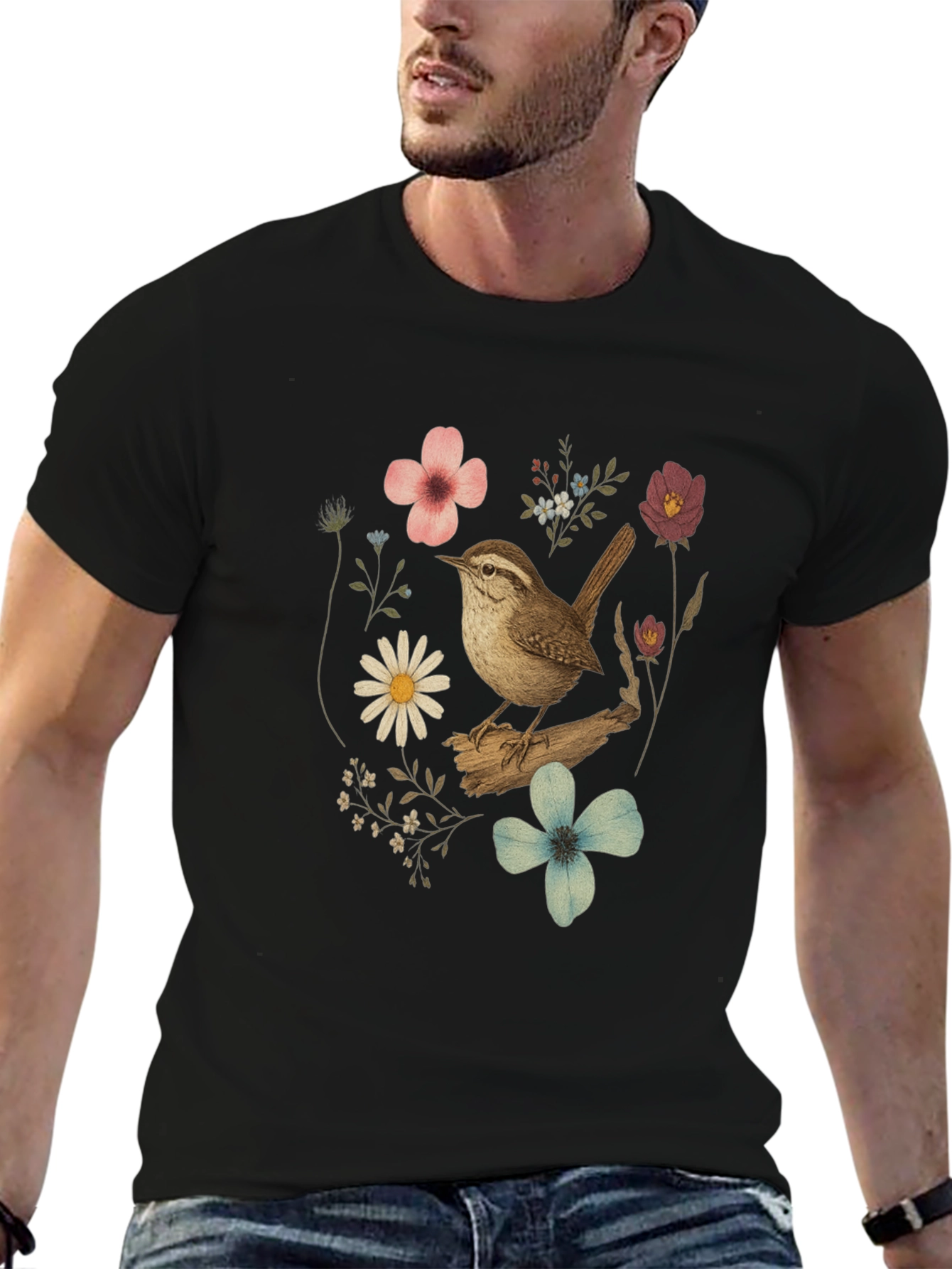 Floral Bird Graphic T-Shirt