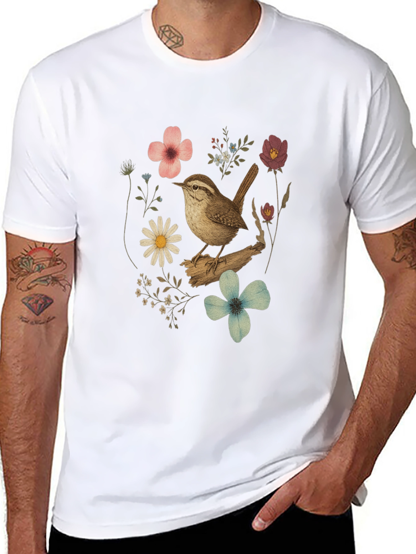 Floral Bird Graphic T-Shirt