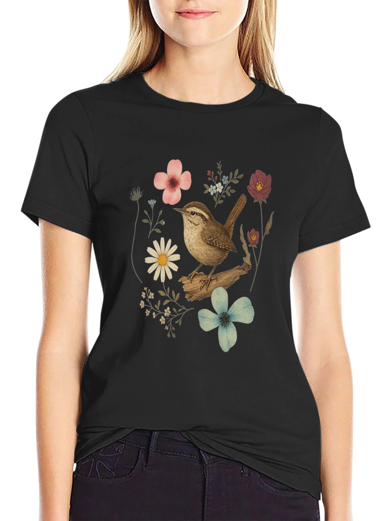 Floral Bird Graphic T-Shirt