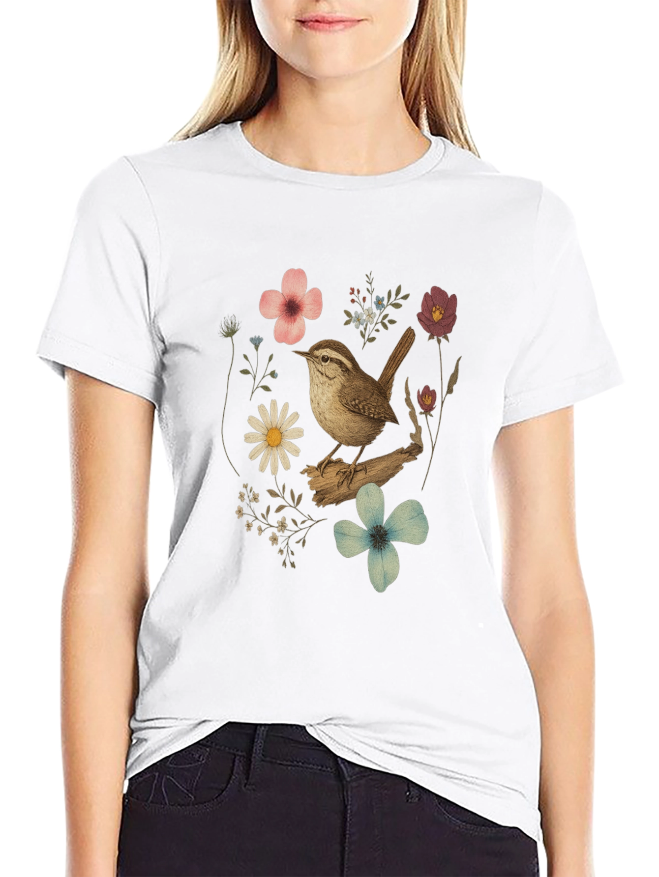 Floral Bird Graphic T-Shirt