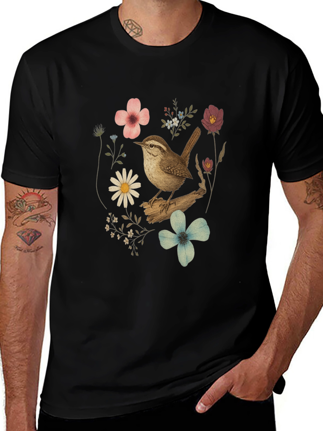 Floral Bird Graphic T-Shirt