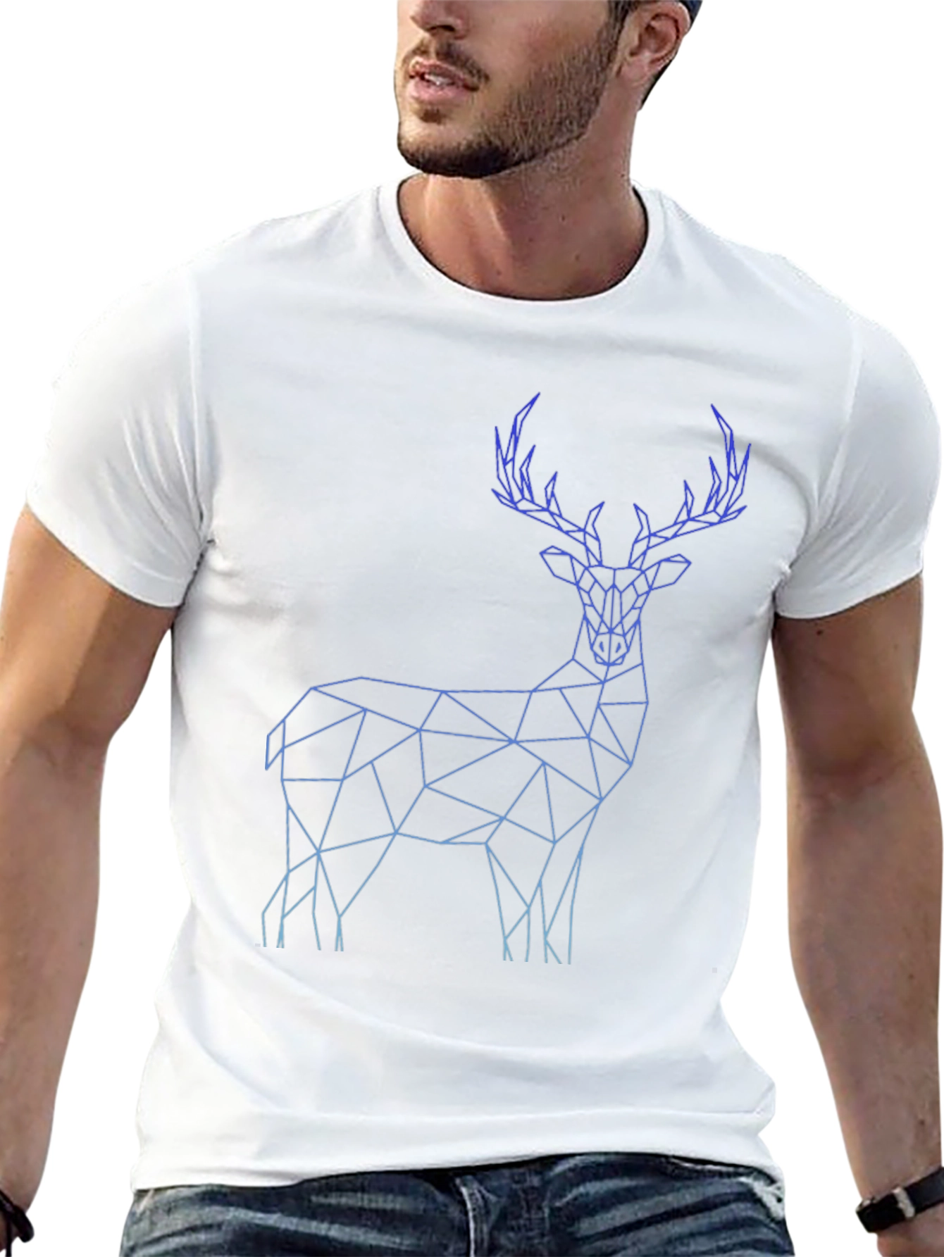 Geometric Deer Graphic Tee - Stylish Mens Black T-Shirt