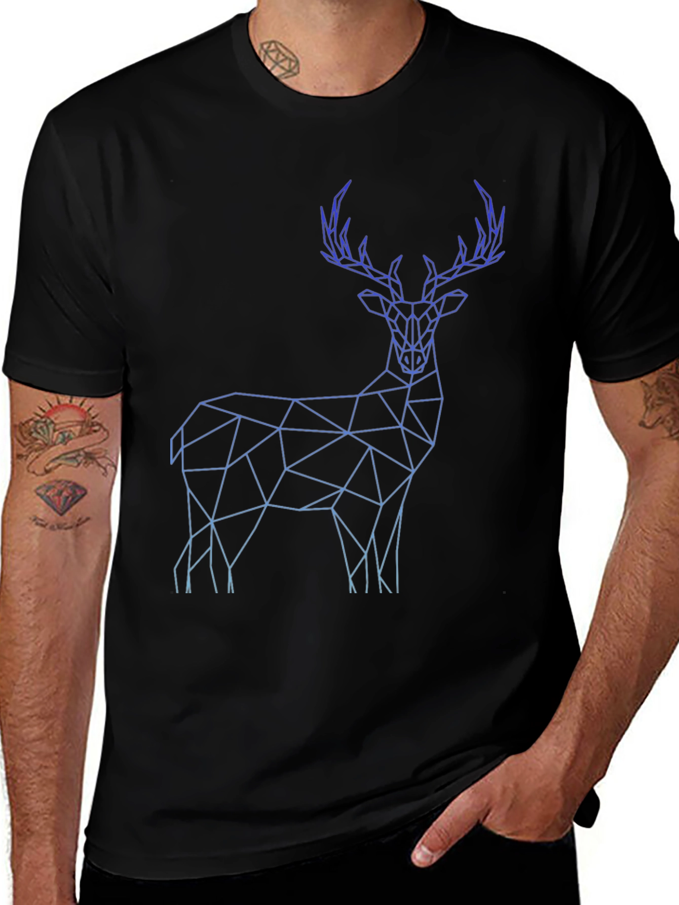 Geometric Deer Graphic Tee - Stylish Mens Black T-Shirt