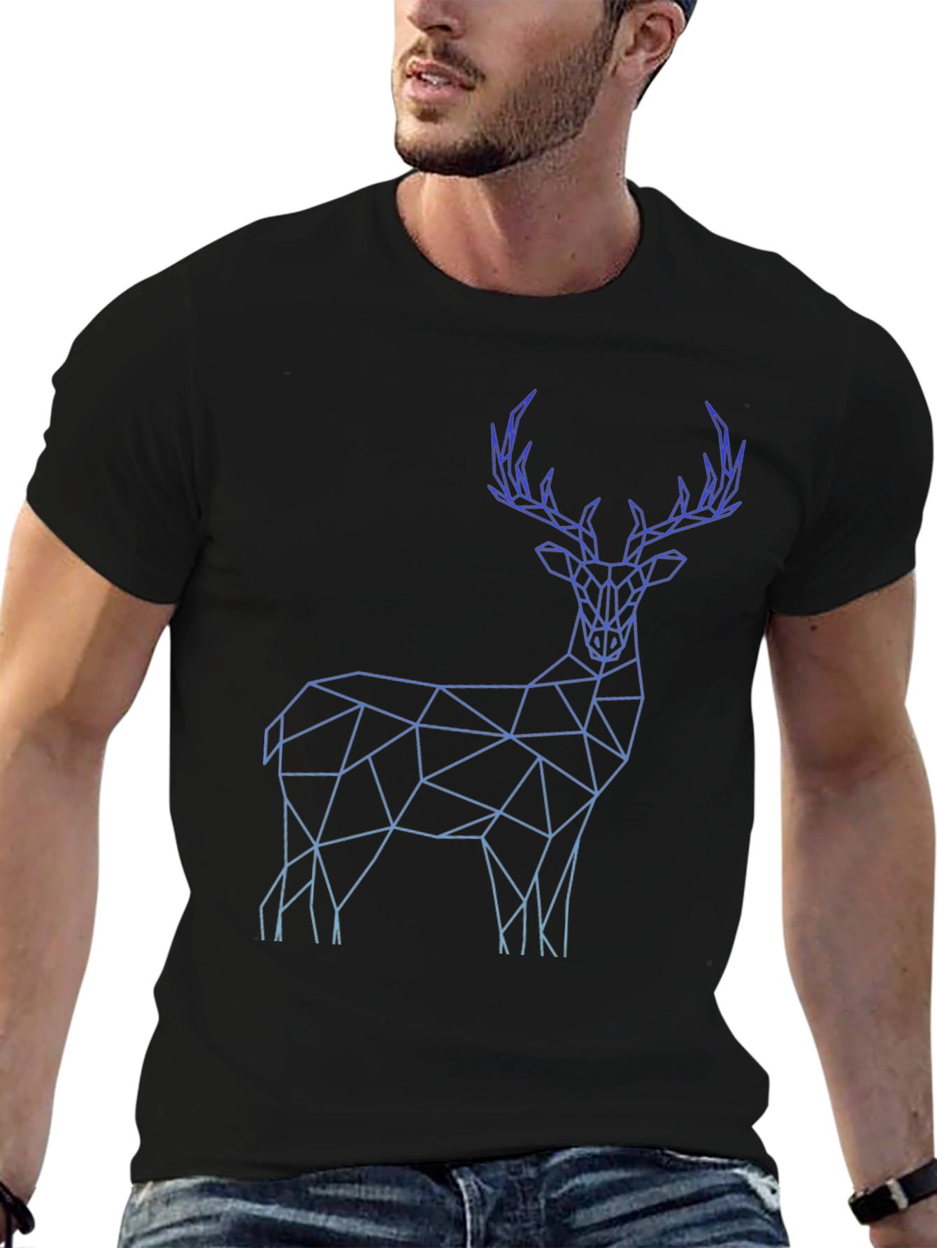 Geometric Deer Graphic Tee - Stylish Mens Black T-Shirt