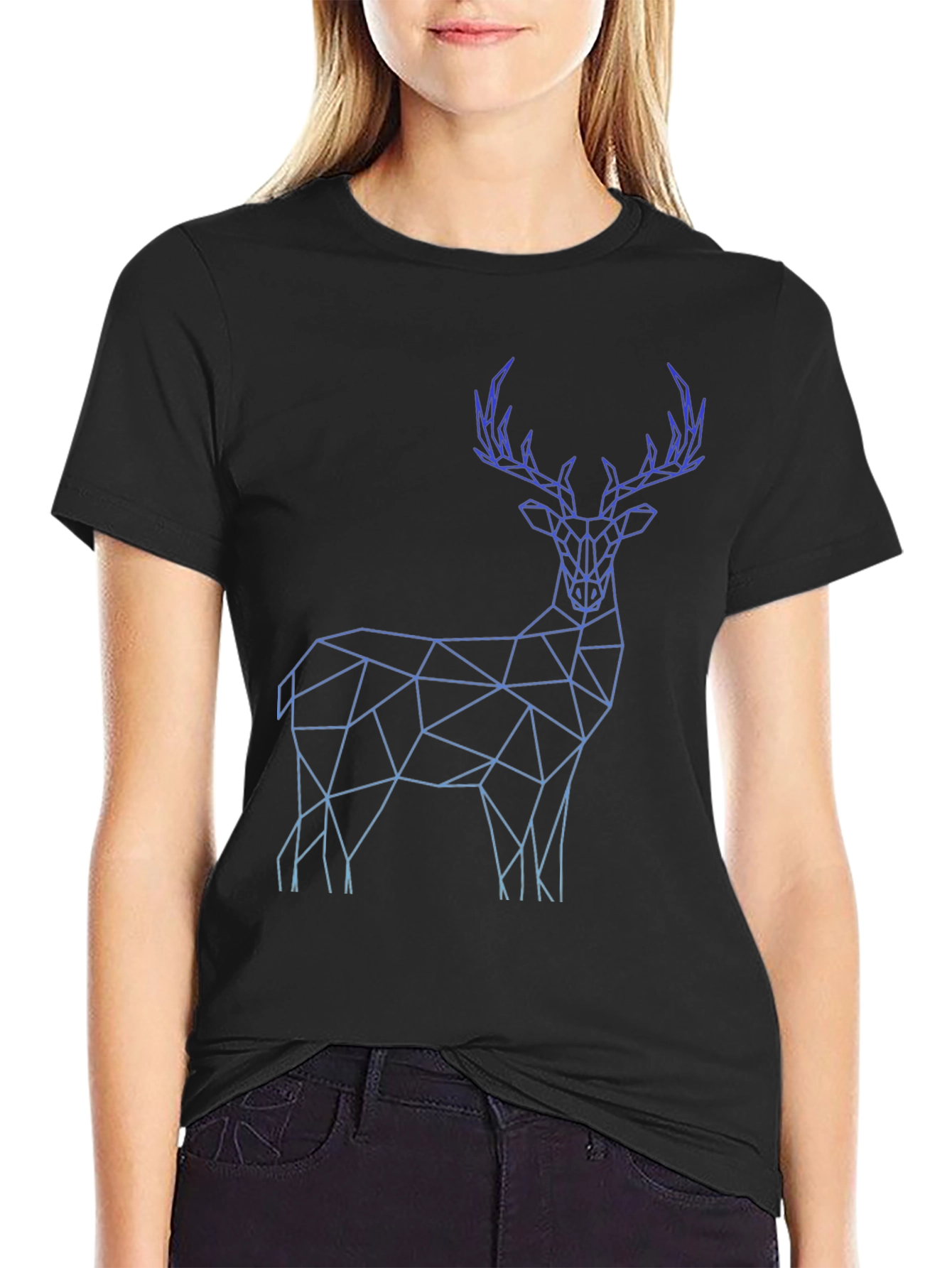 Geometric Deer Graphic Tee - Stylish Mens Black T-Shirt