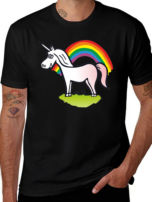 Unicorn Rainbow Graphic Tee - Black Cotton Shirt