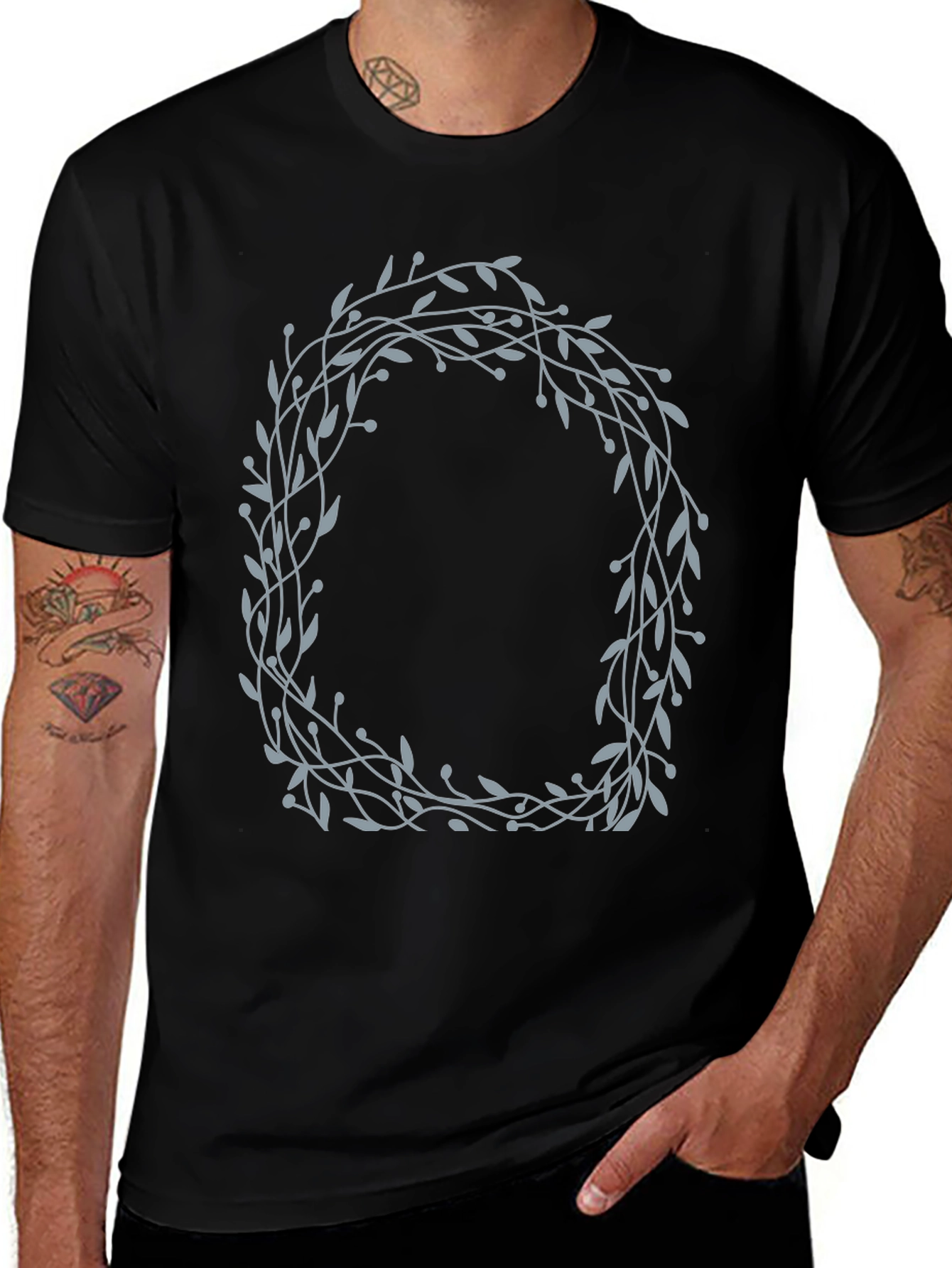 Botanical Wreath Graphic T-Shirt - Black