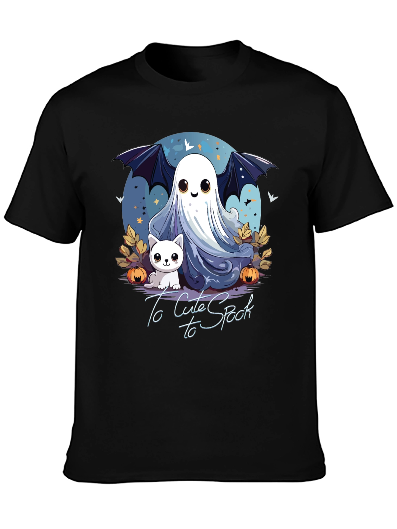 Cute Spooky Halloween Ghost & Cat Graphic T-Shirt