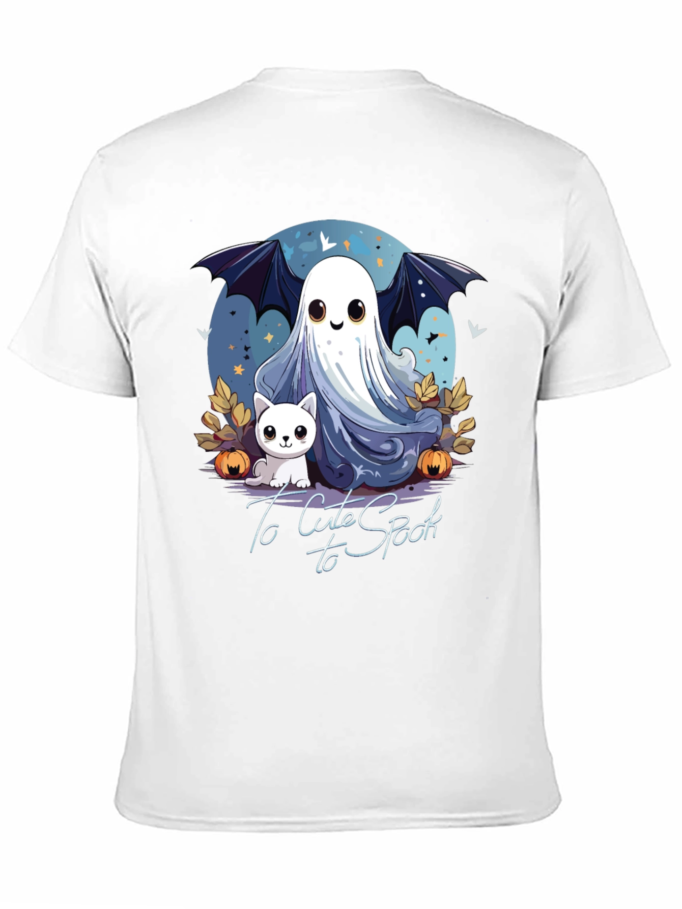 Cute Spooky Halloween Ghost & Cat Graphic T-Shirt