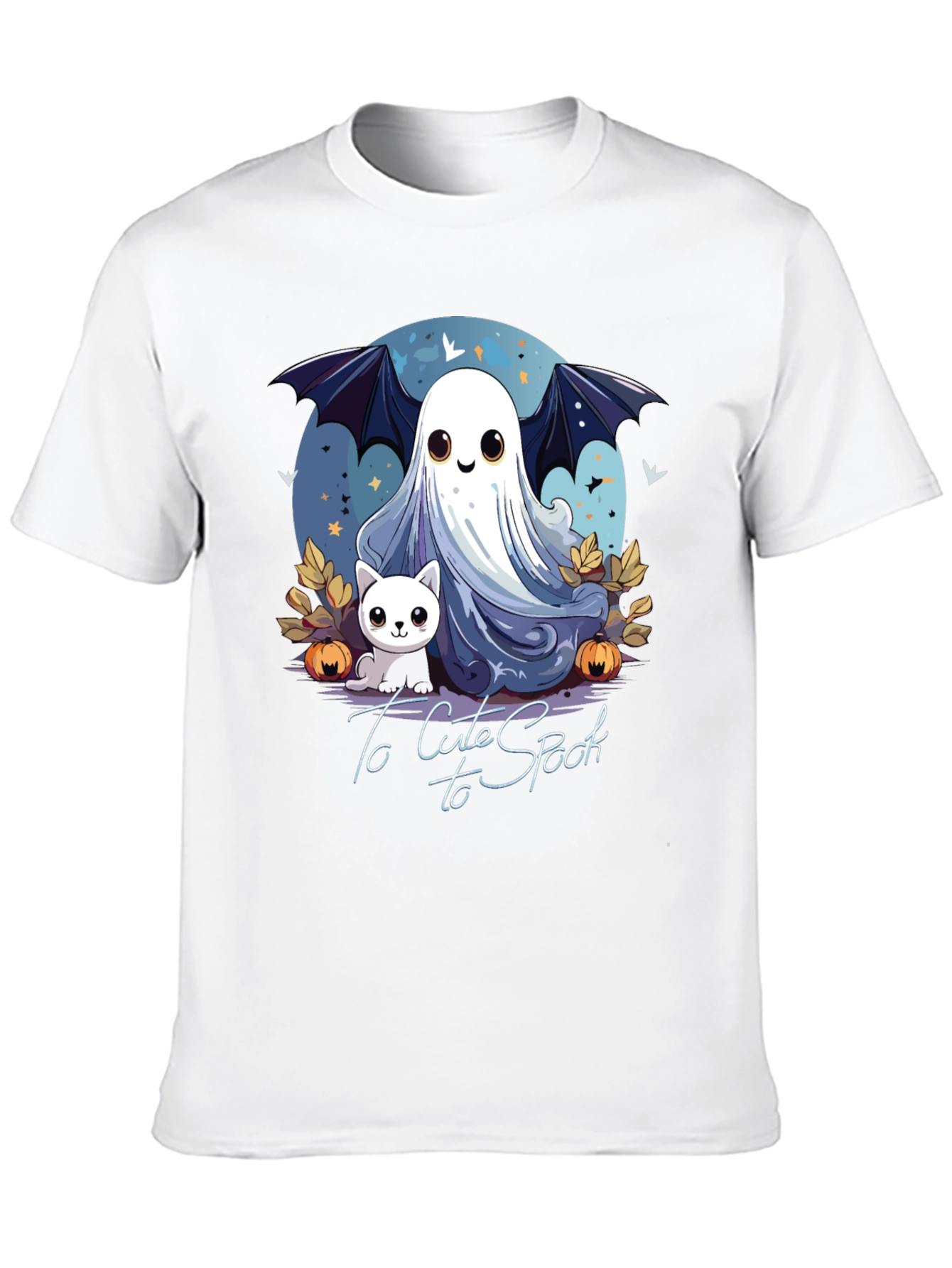 Cute Spooky Halloween Ghost & Cat Graphic T-Shirt