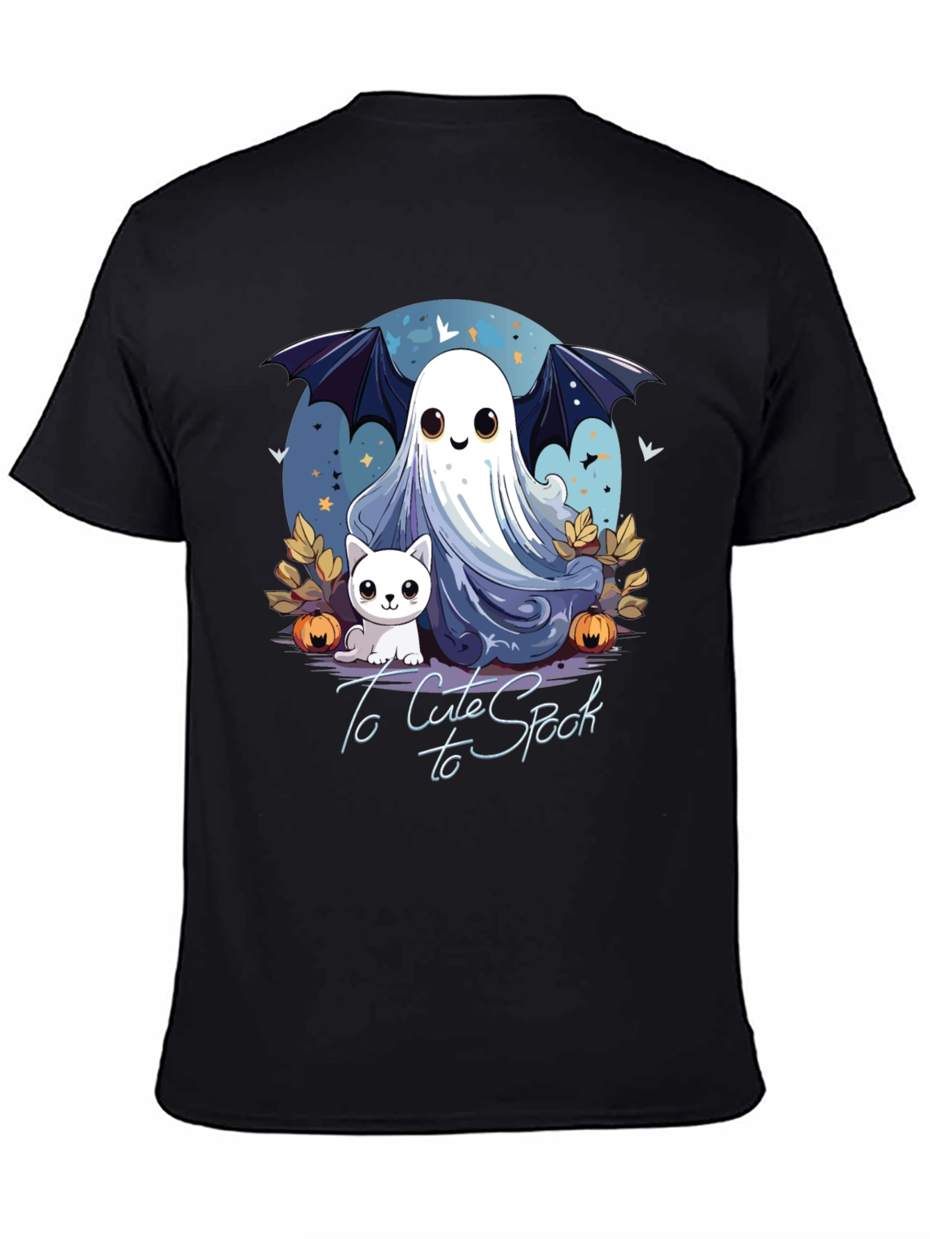Cute Spooky Halloween Ghost & Cat Graphic T-Shirt