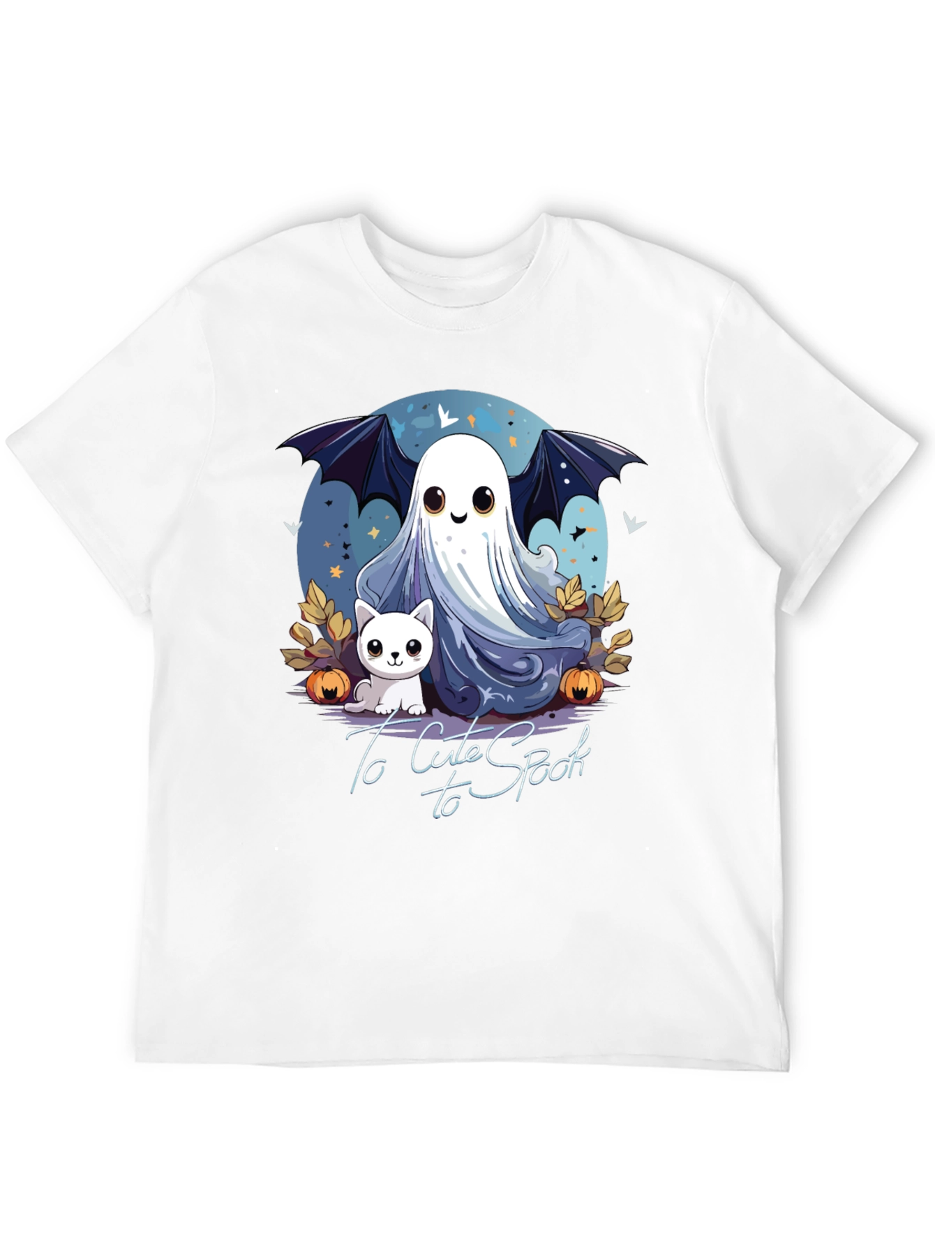 Cute Spooky Halloween Ghost & Cat Graphic T-Shirt