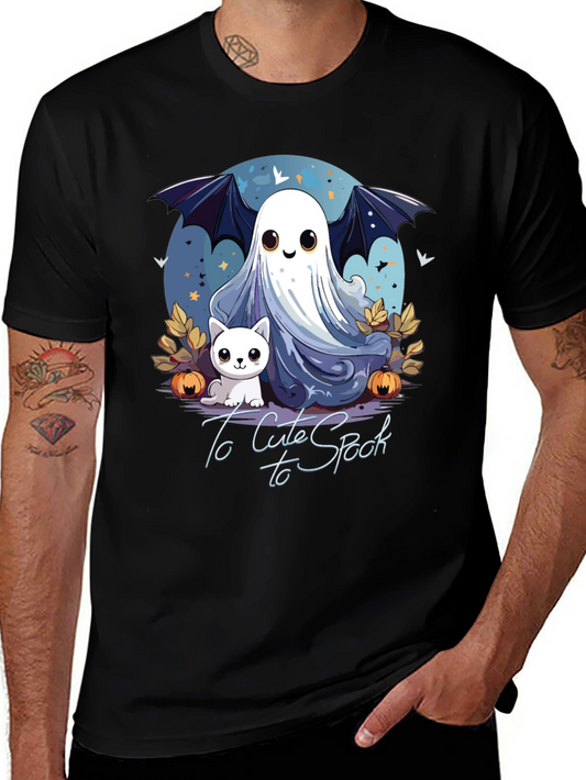 Cute Spooky Halloween Ghost & Cat Graphic T-Shirt