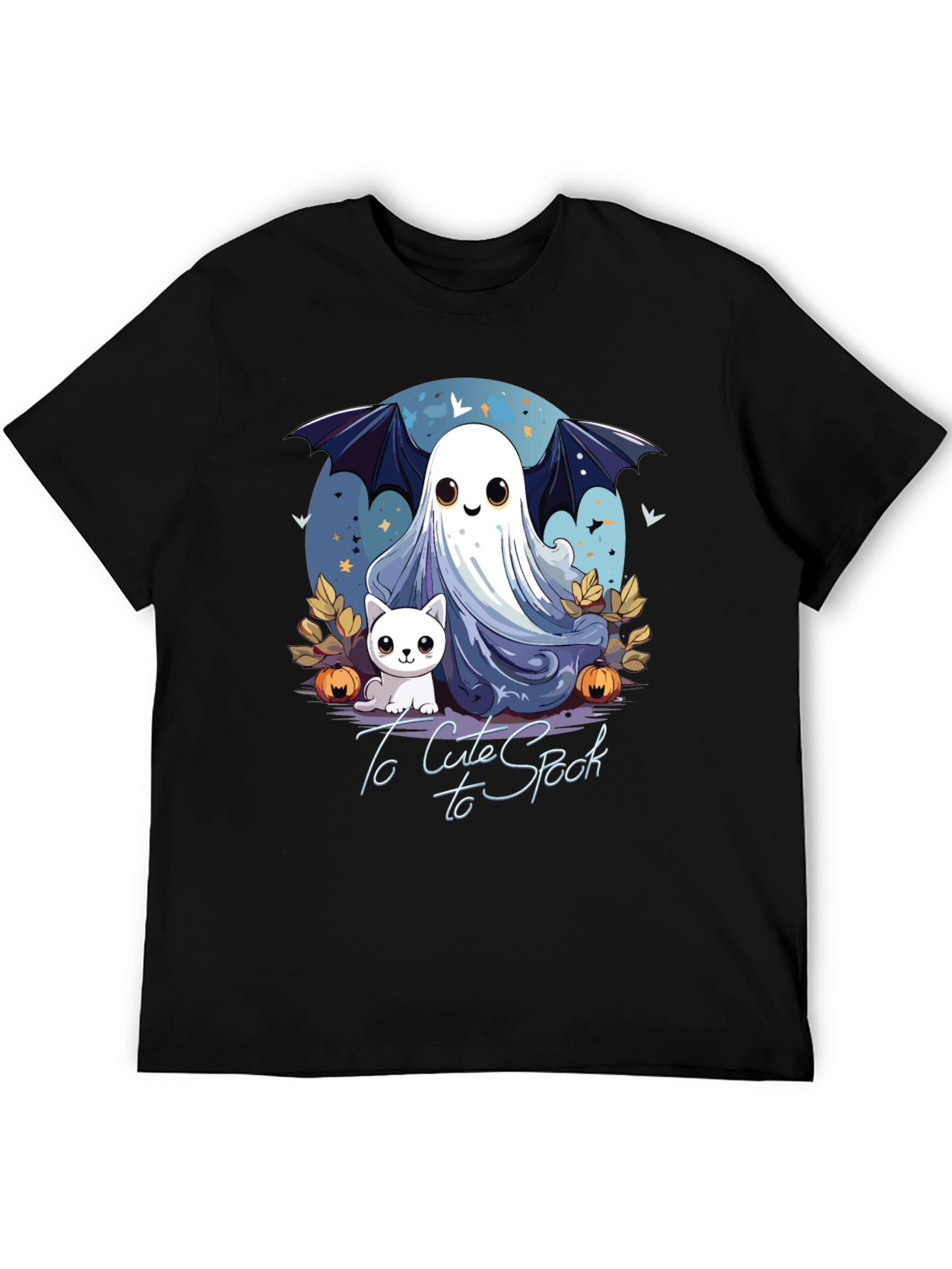 Cute Spooky Halloween Ghost & Cat Graphic T-Shirt