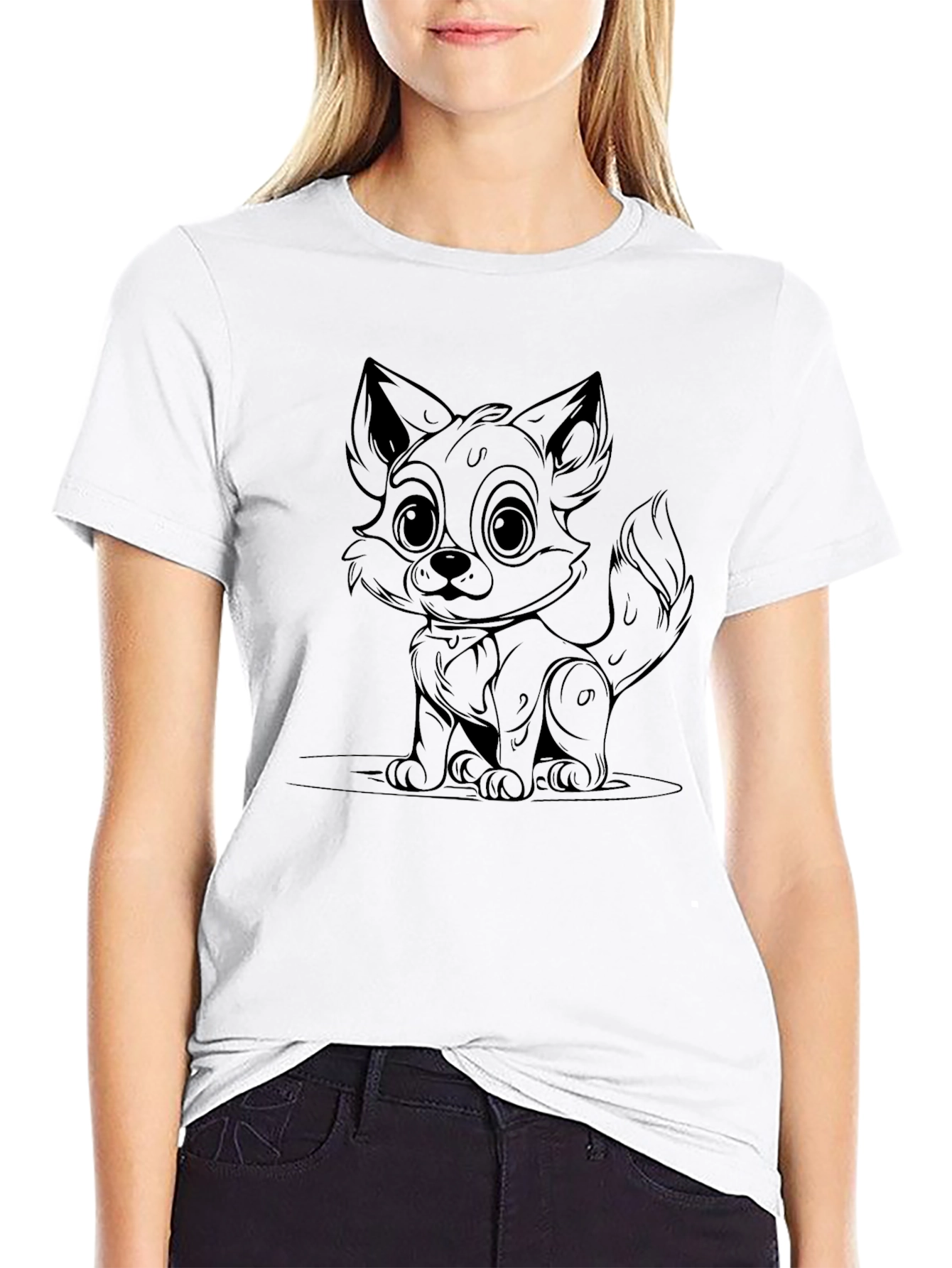 Cute Fox Graphic Black T-Shirt