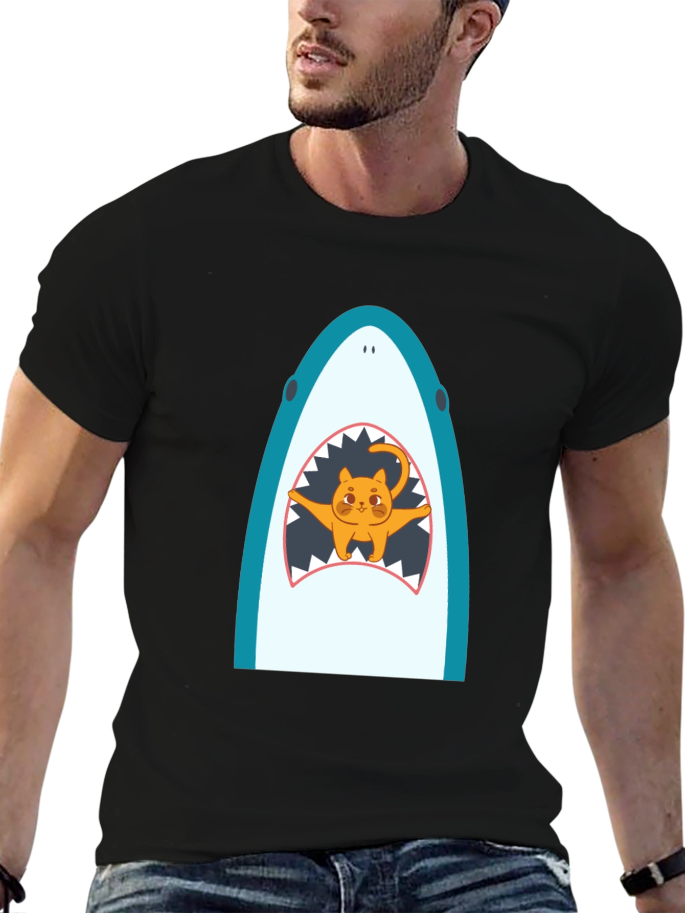 Shark Cat Graphic Tee - Unisex Black T-Shirt