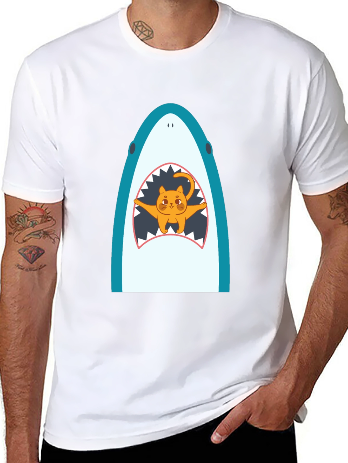 Shark Cat Graphic Tee - Unisex Black T-Shirt