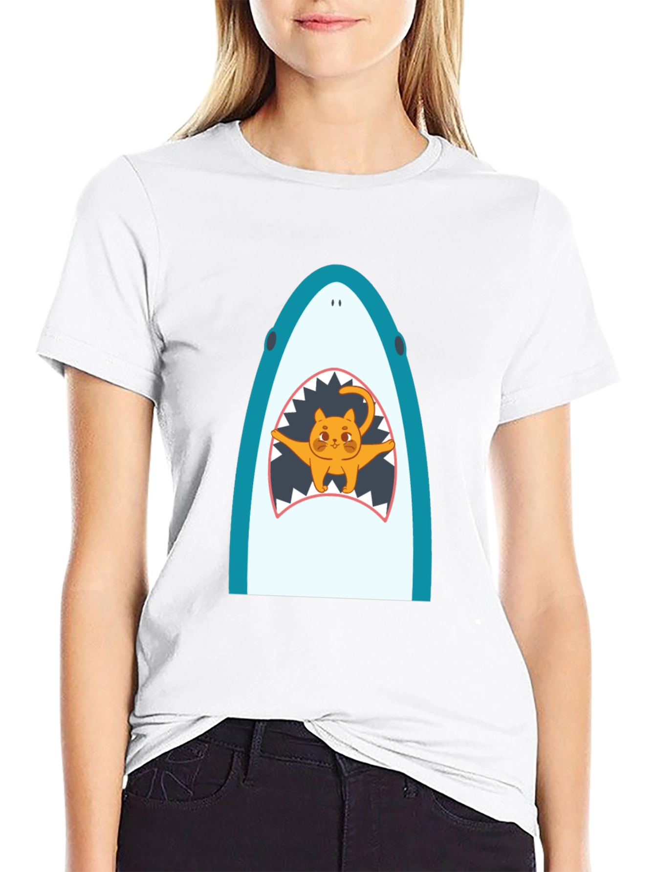 Shark Cat Graphic Tee - Unisex Black T-Shirt