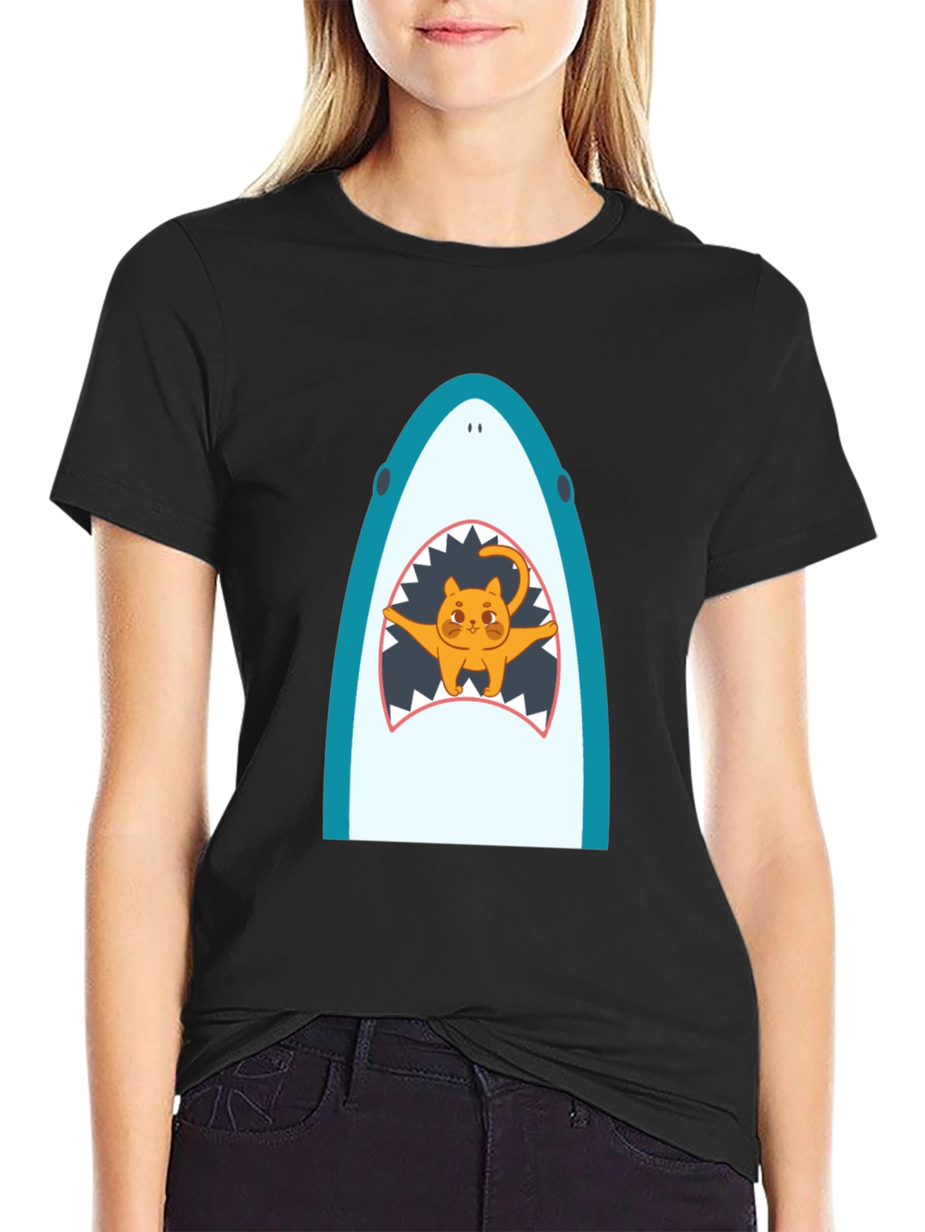 Shark Cat Graphic Tee - Unisex Black T-Shirt