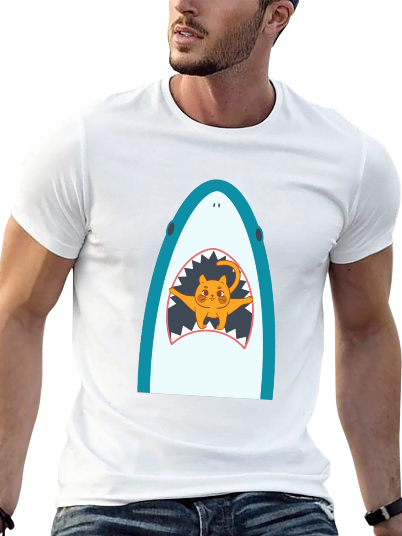 Shark Cat Graphic Tee - Unisex Black T-Shirt