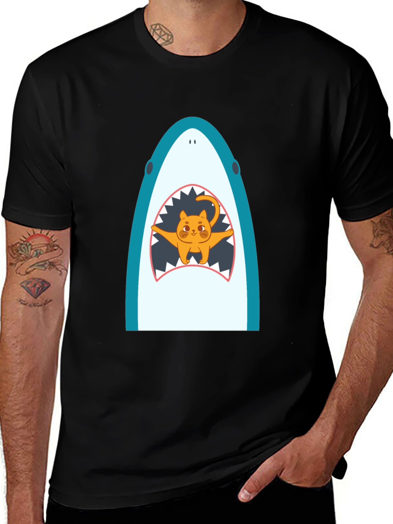Shark Cat Graphic Tee - Unisex Black T-Shirt