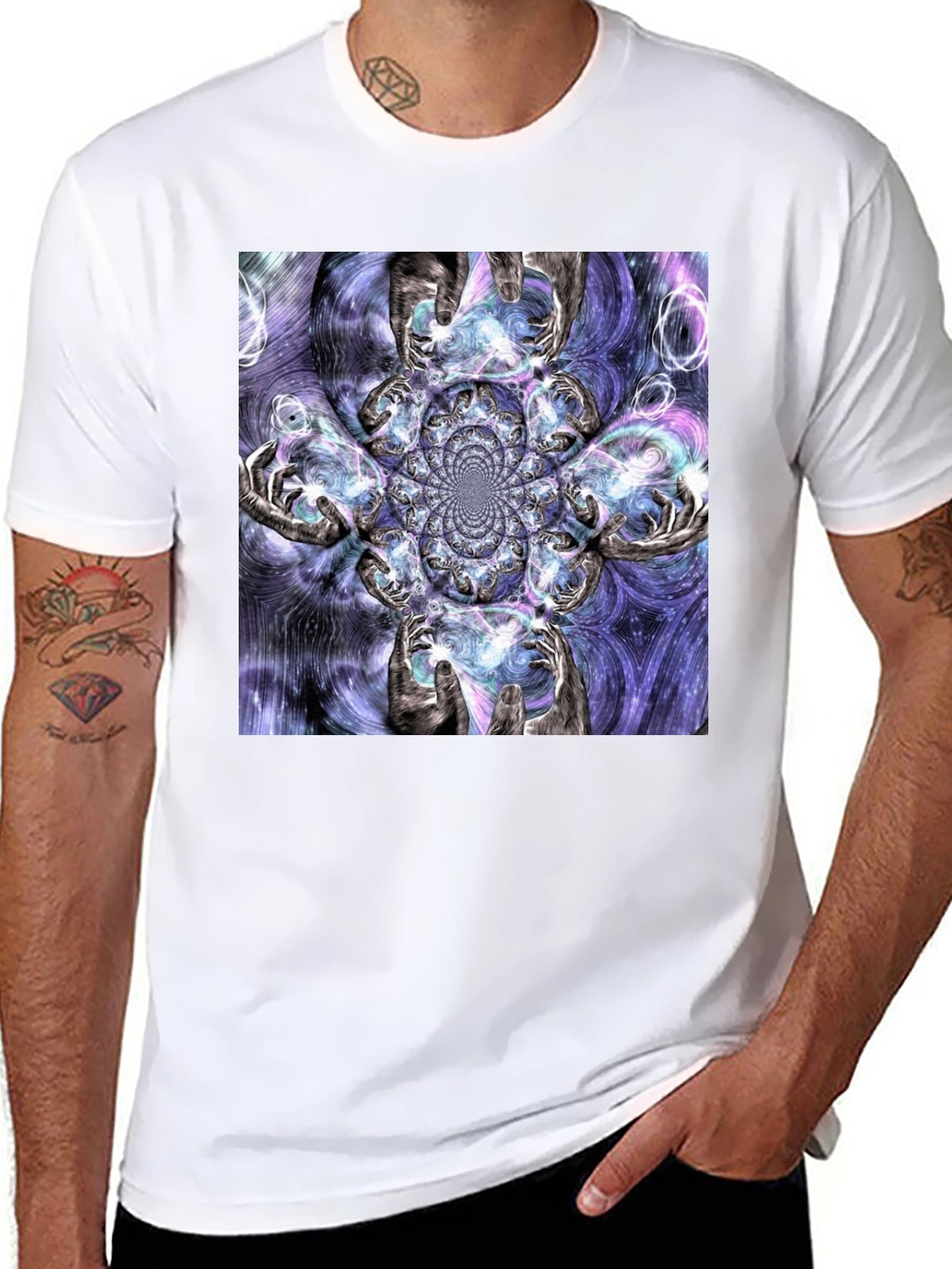 Fractal Hands Graphic Black T-Shirt