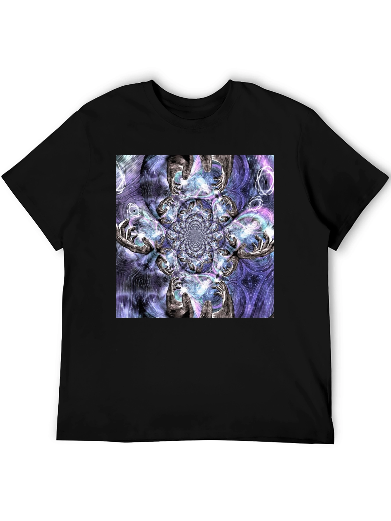 Fractal Hands Graphic Black T-Shirt