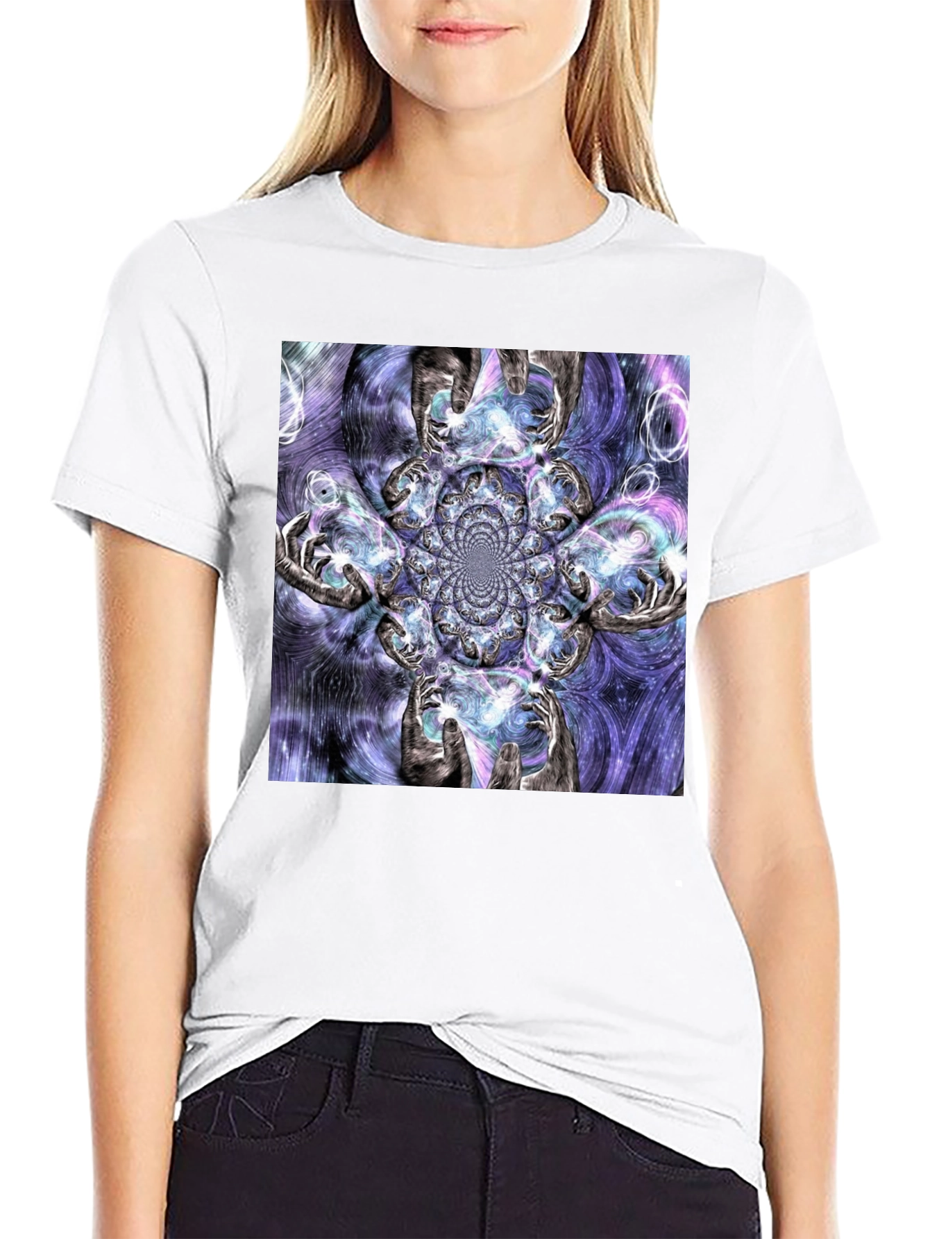 Fractal Hands Graphic Black T-Shirt