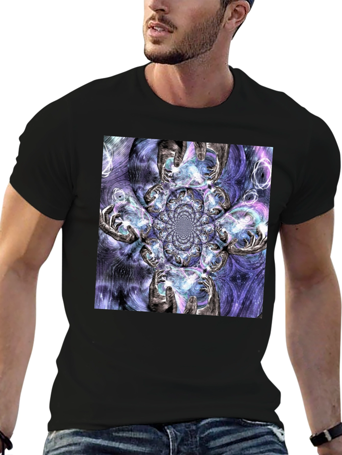Fractal Hands Graphic Black T-Shirt