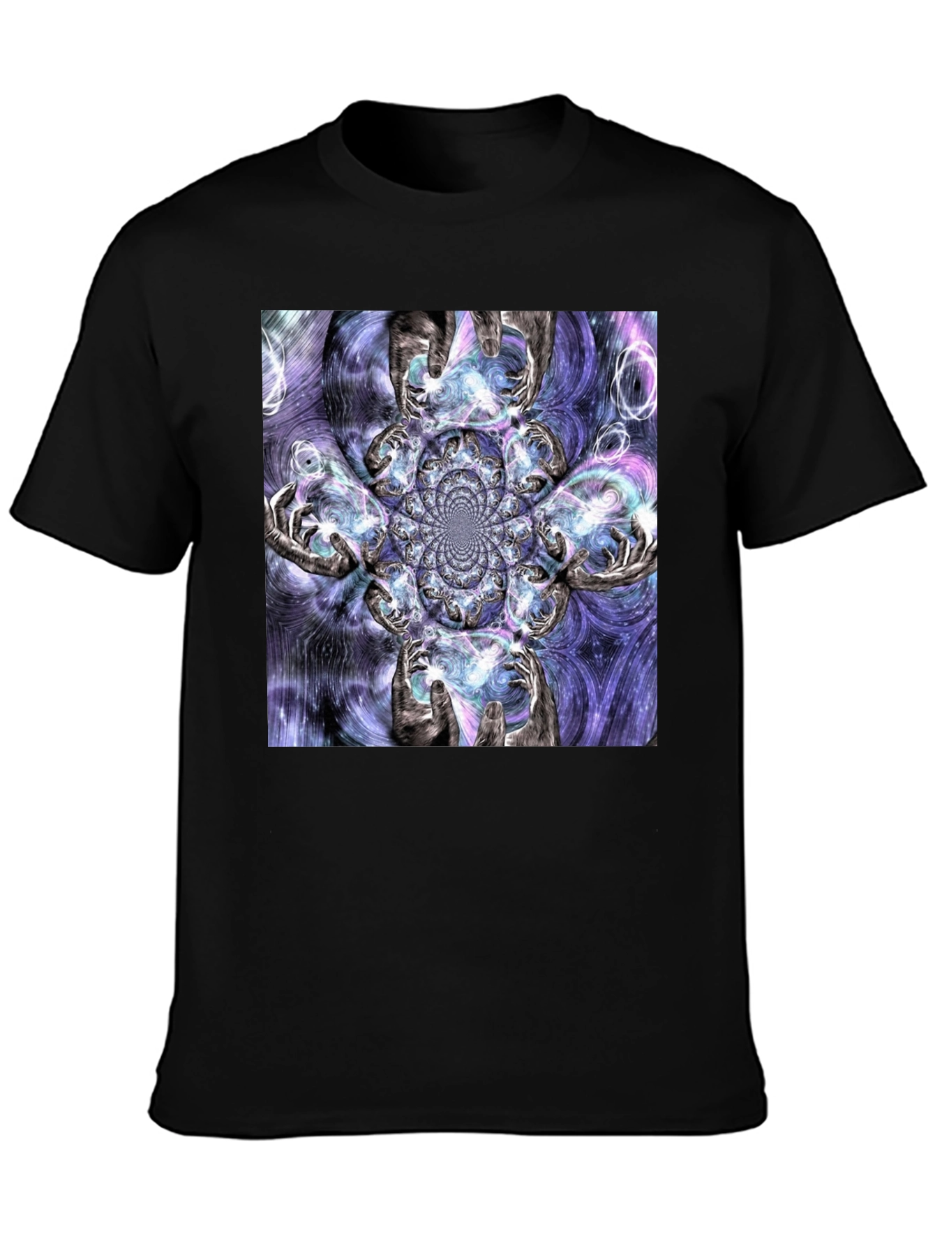Fractal Hands Graphic Black T-Shirt