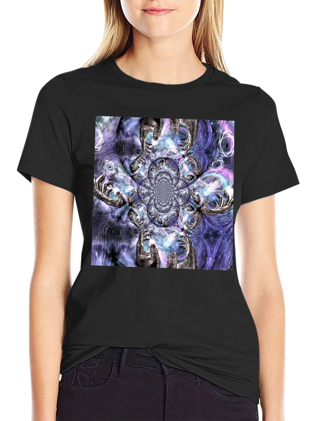 Fractal Hands Graphic Black T-Shirt