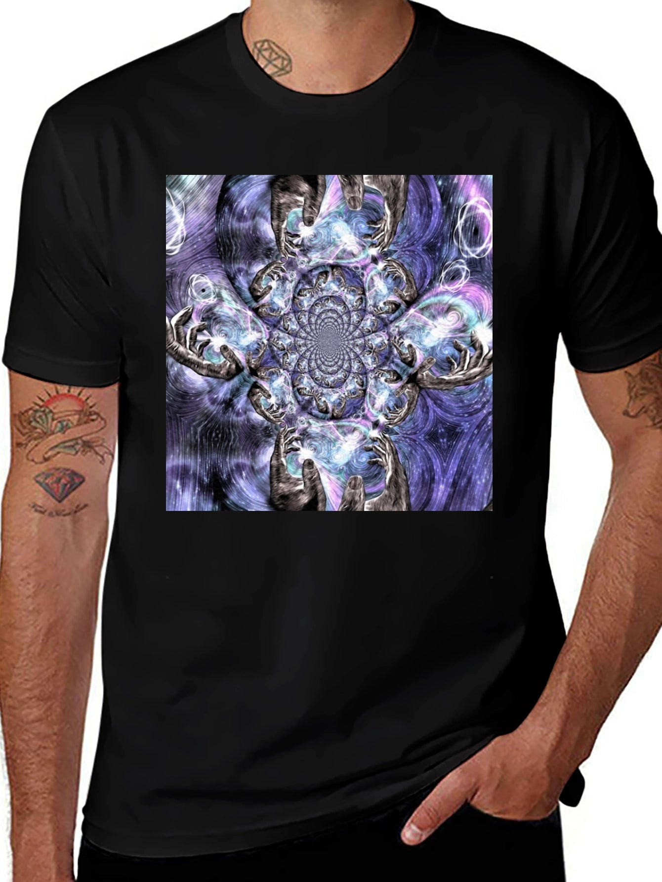 Fractal Hands Graphic Black T-Shirt