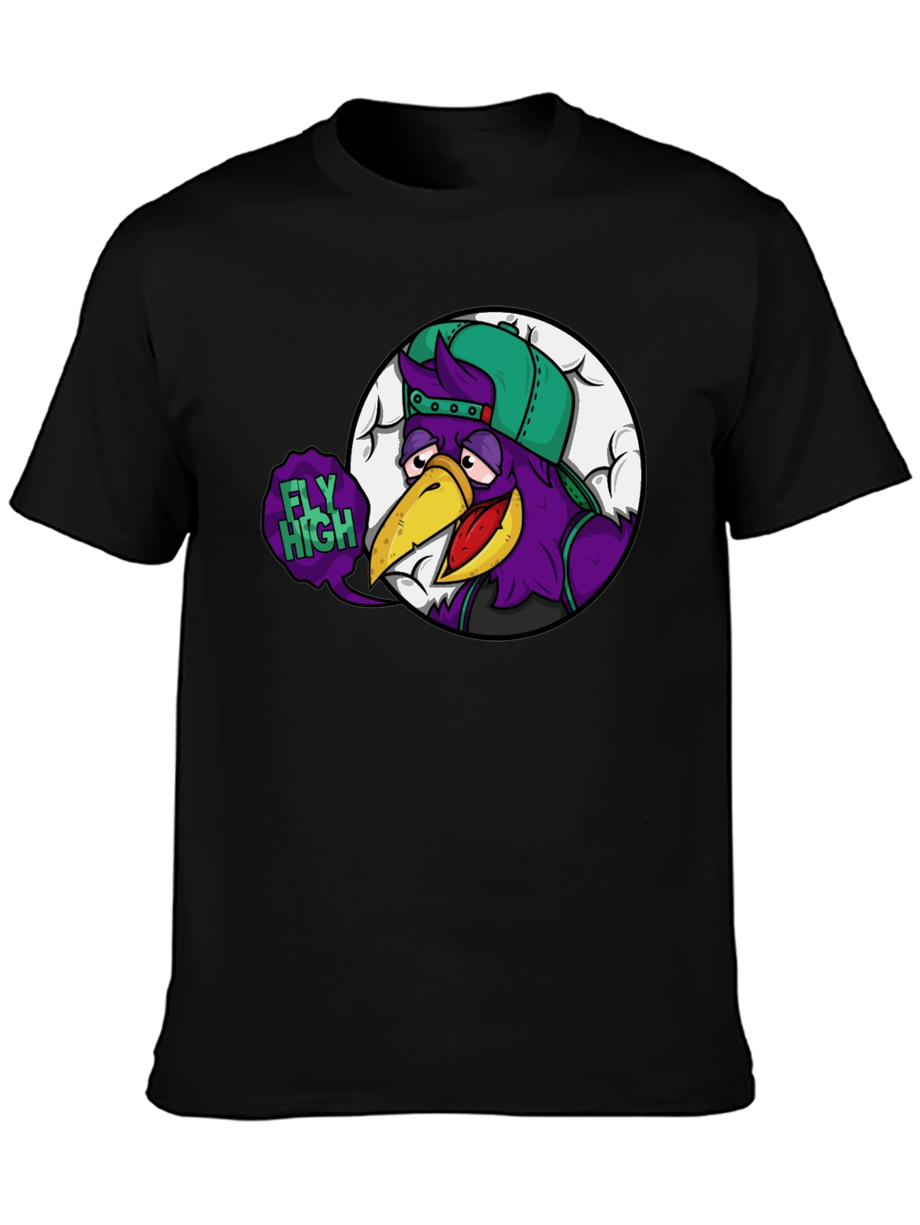 Fly High Cartoon Graphic Black T-Shirt