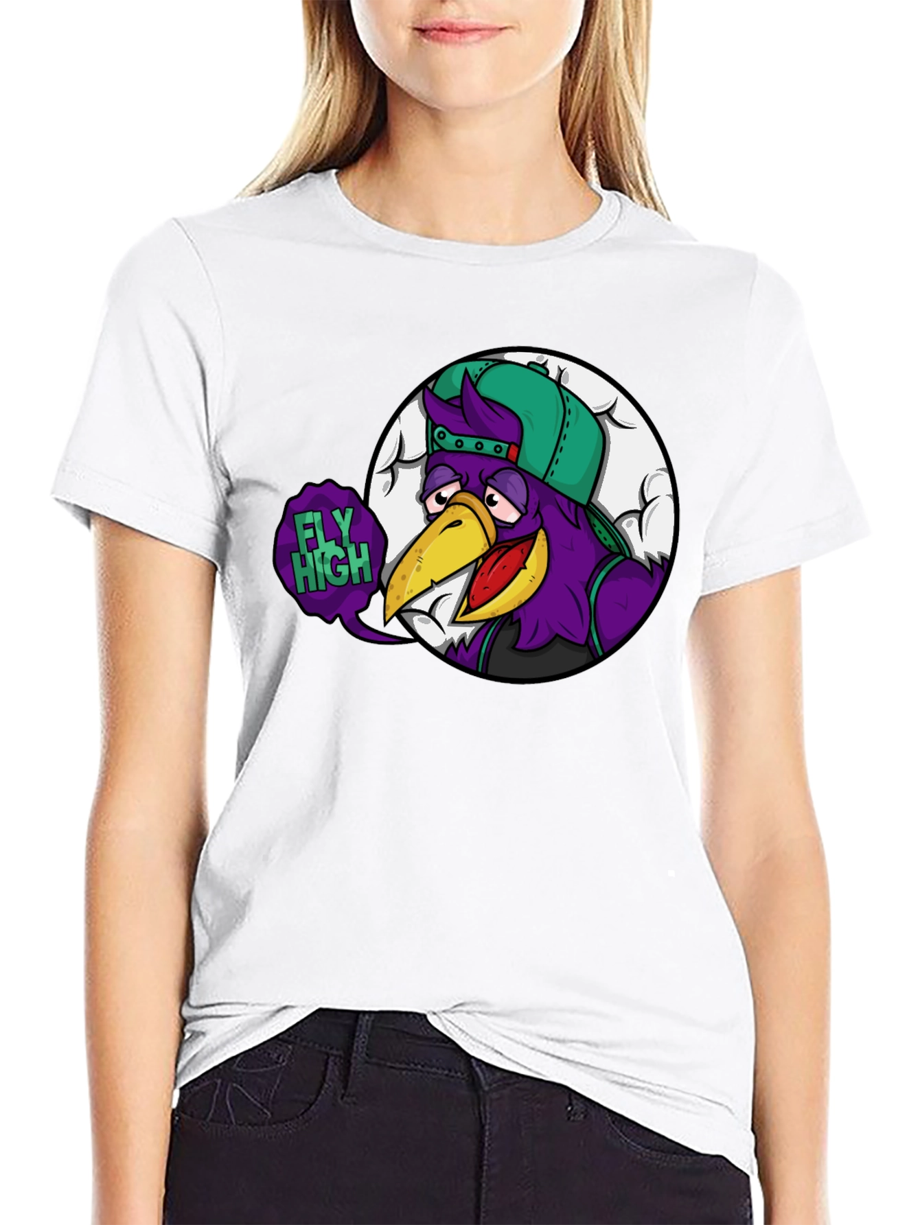 Fly High Cartoon Graphic Black T-Shirt