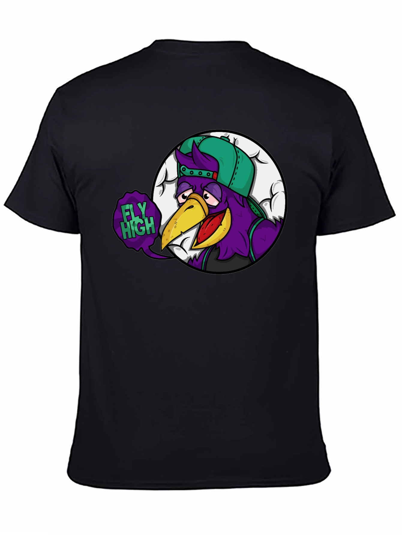 Fly High Cartoon Graphic Black T-Shirt