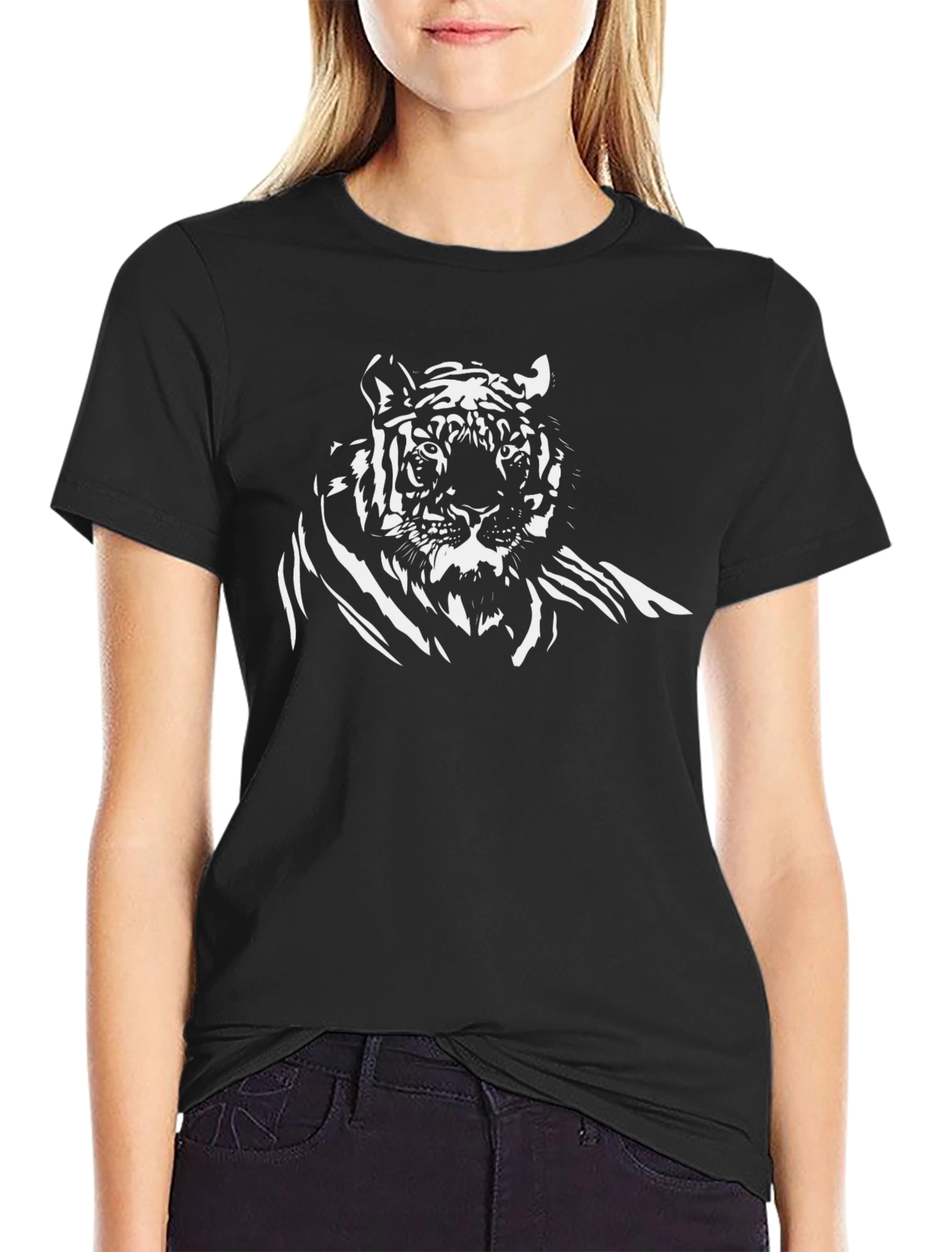 Black Tiger Graphic Tee - Stylish Animal Design