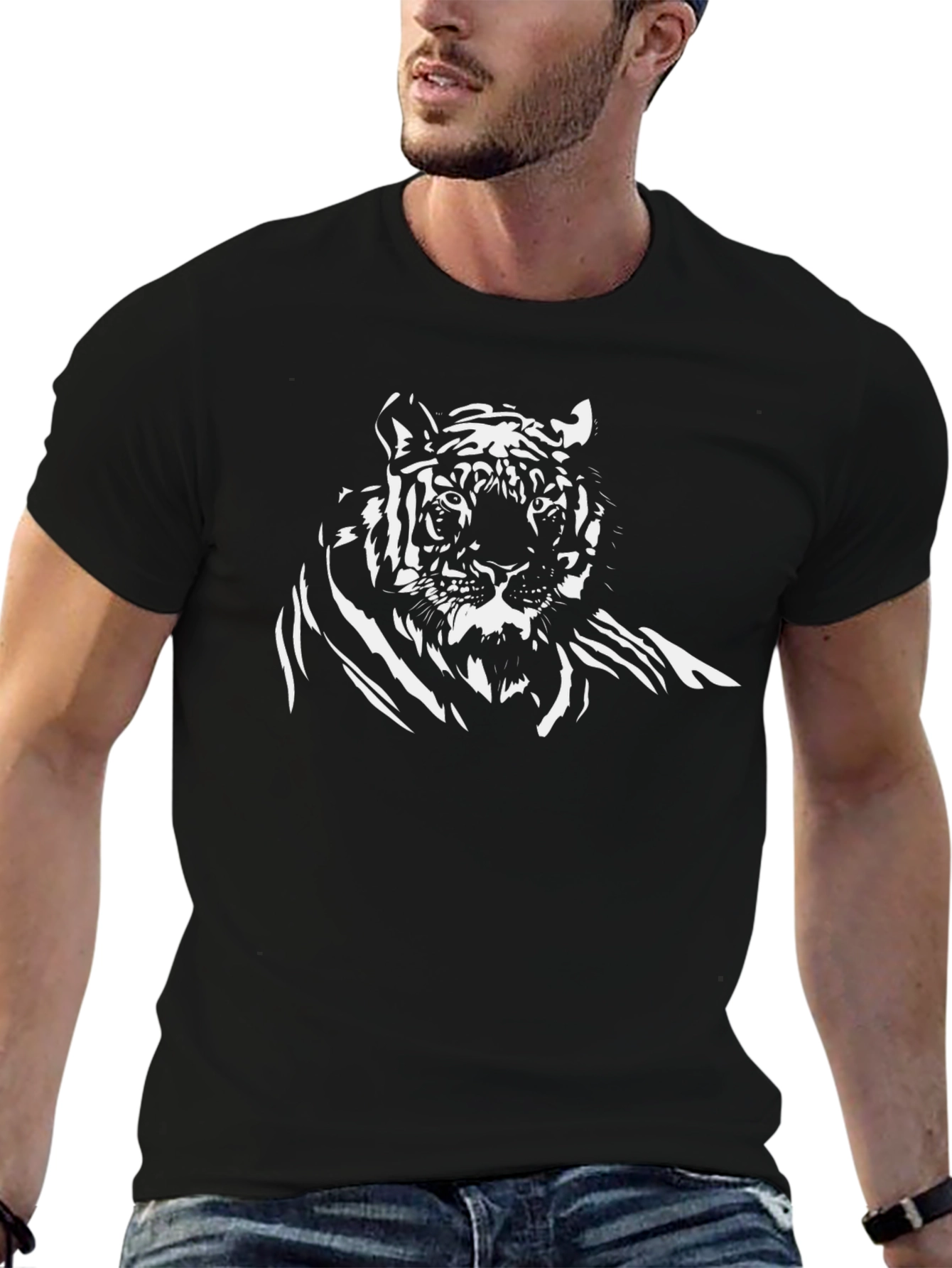 Black Tiger Graphic Tee - Stylish Animal Design